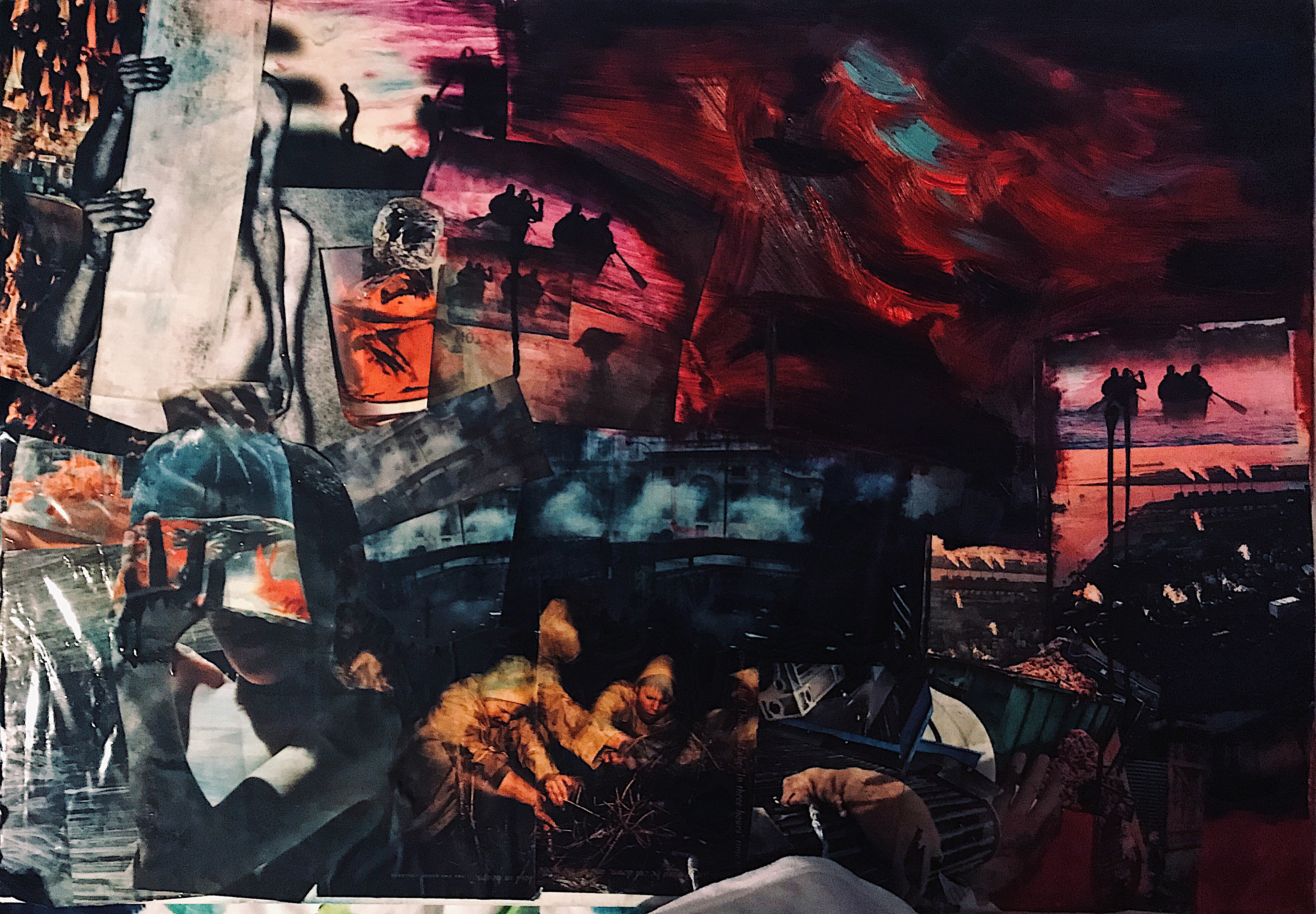 Anthropocentric Irony. Mixed media painting & collage.