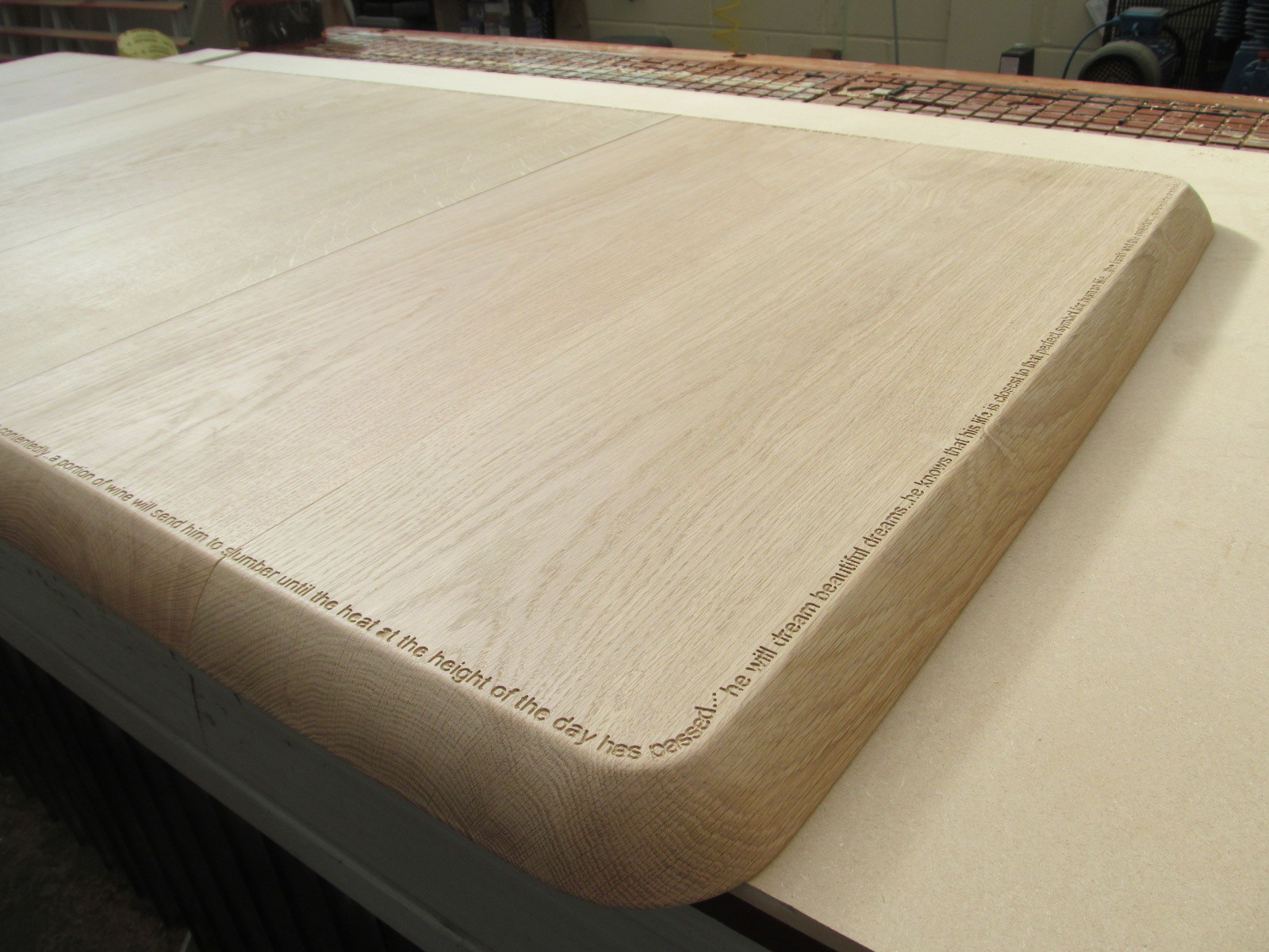 Solid Oak Dining Table Engraved with Poem - In House Design