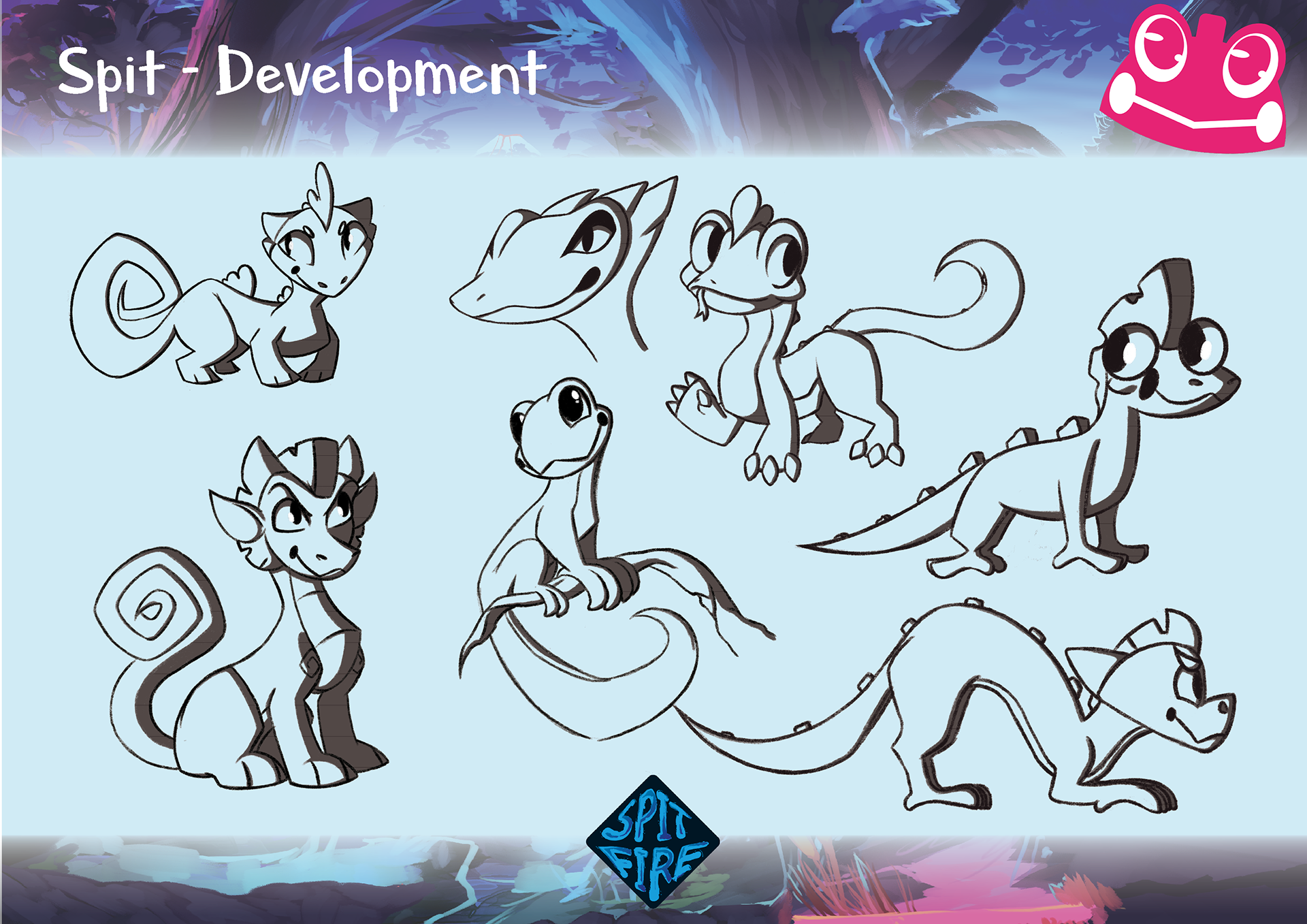 Initial development of main protagonist of "Spitfire" game. Lizard who takes on dragon traits throughout the game.