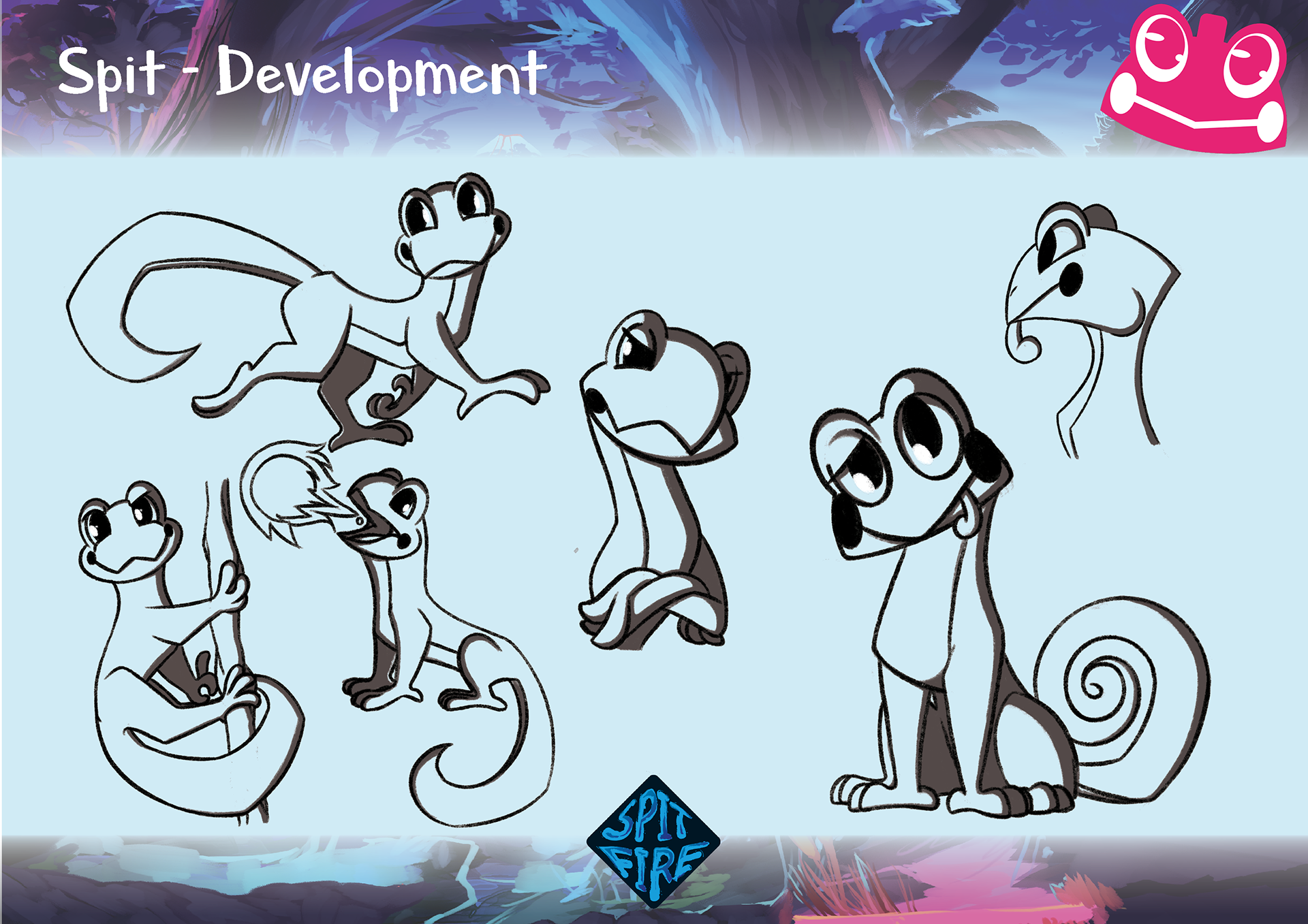 Initial development of main protagonist of "Spitfire" game. Lizard who takes on dragon traits throughout the game.