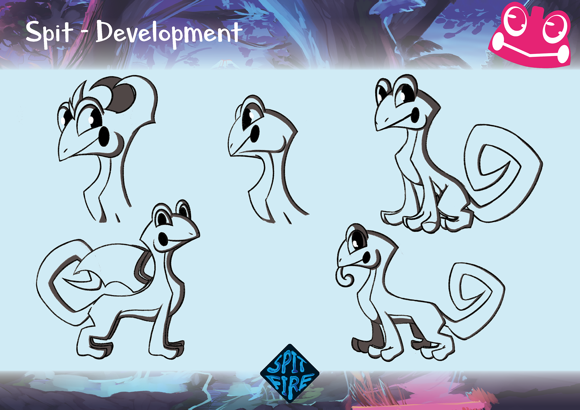 Initial development of main protagonist of "Spitfire" game. Lizard who takes on dragon traits throughout the game.