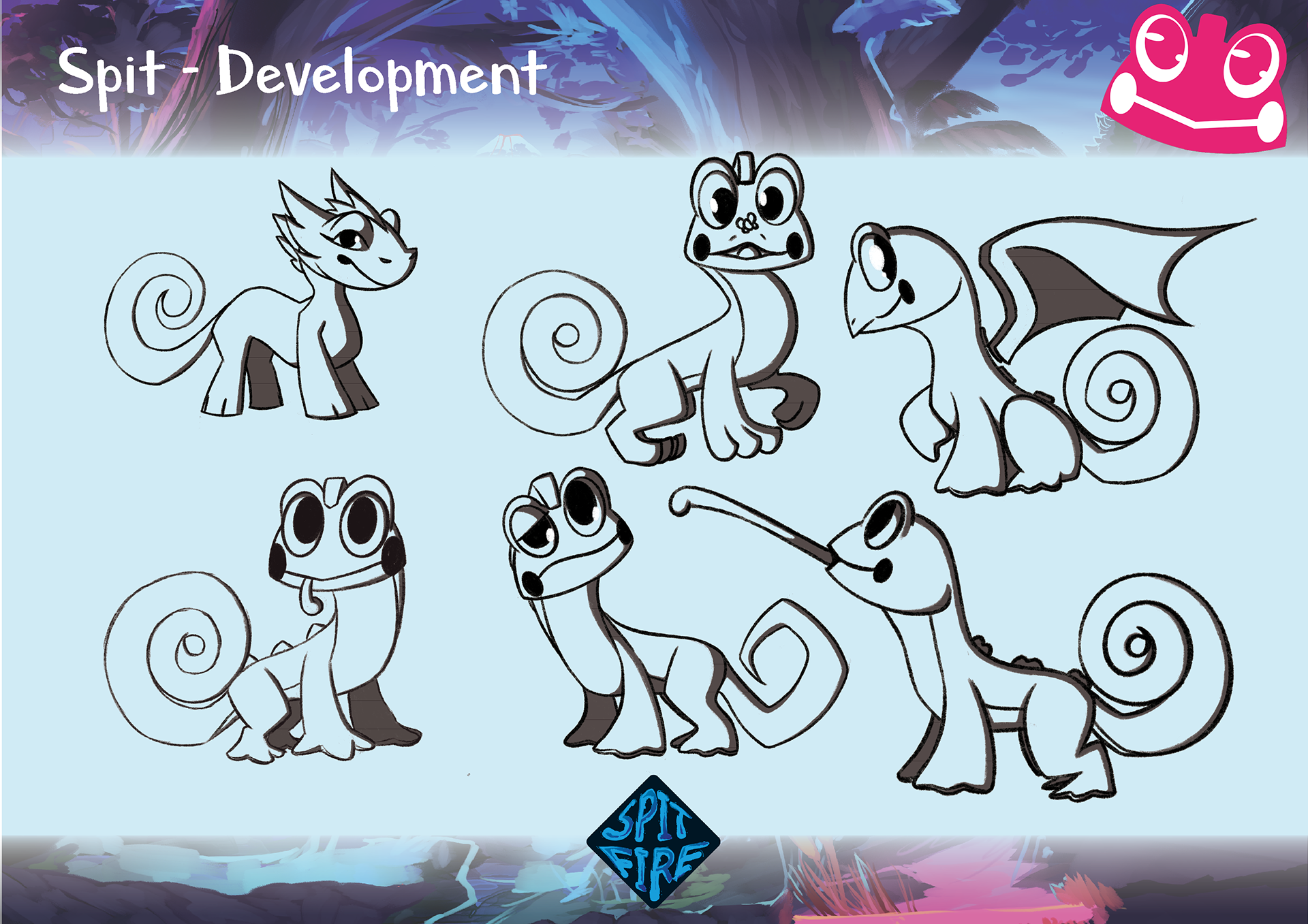 Initial development of main protagonist of "Spitfire" game. Lizard who takes on dragon traits throughout the game.