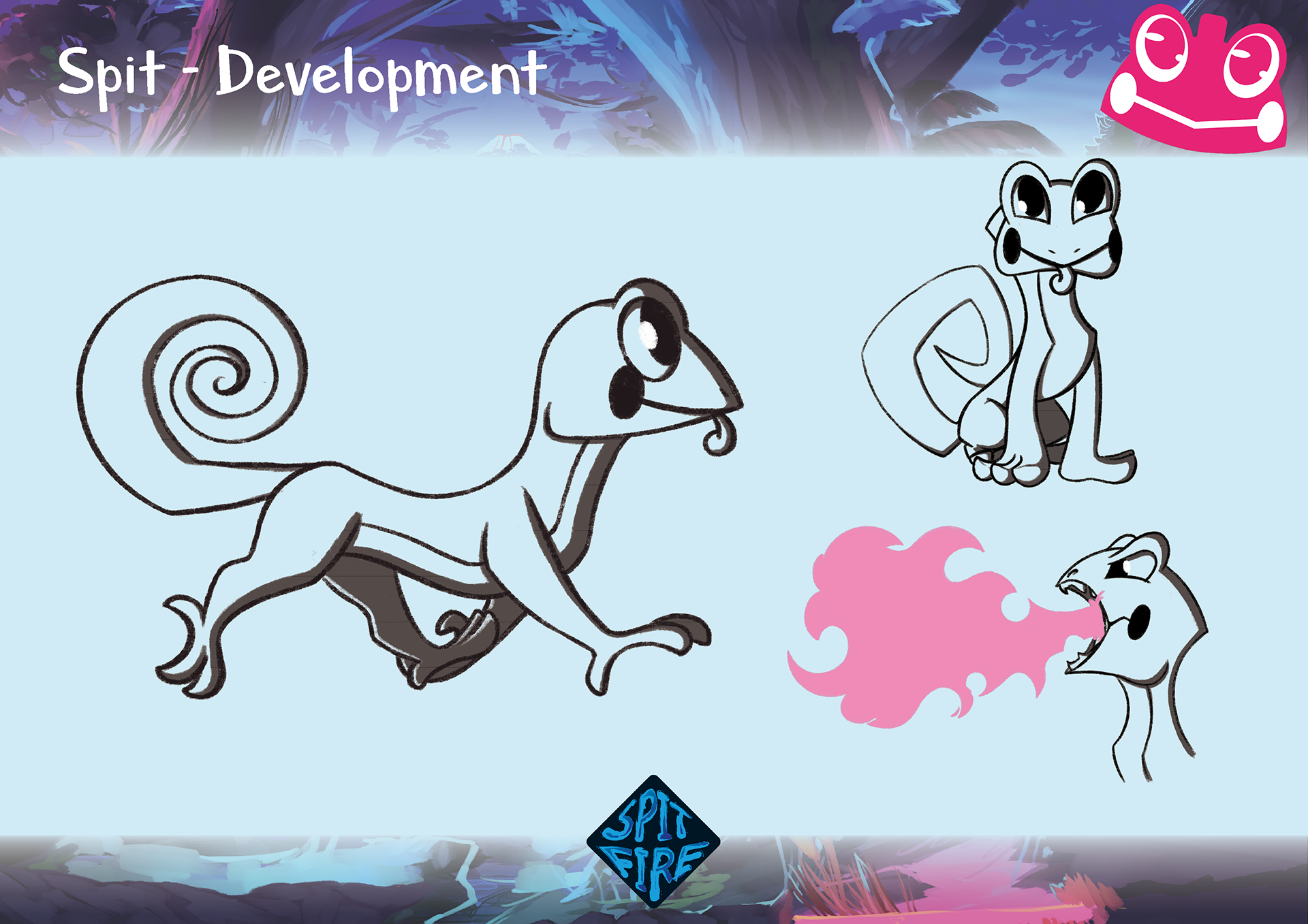 Initial development of main protagonist of "Spitfire" game. Lizard who takes on dragon traits throughout the game.