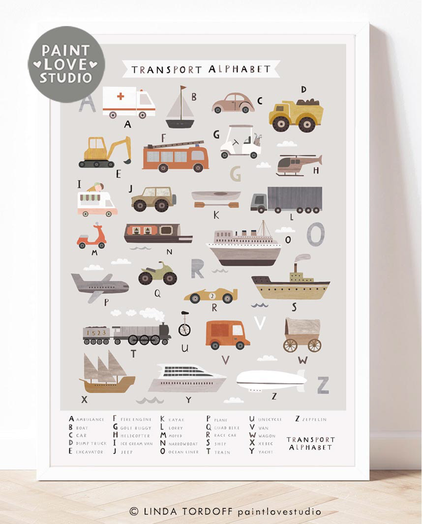 Transport Alphabet print designed for my shop