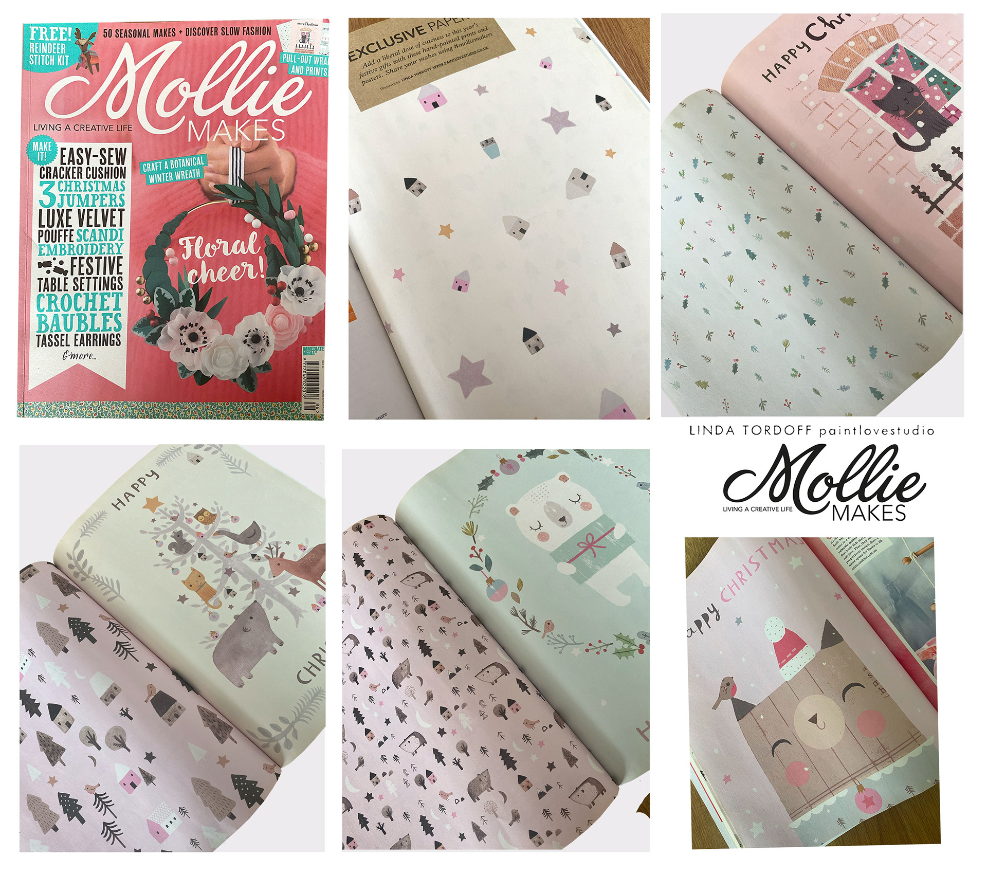 Christmas pull out papers and illustrations for Mollie Makes magazine