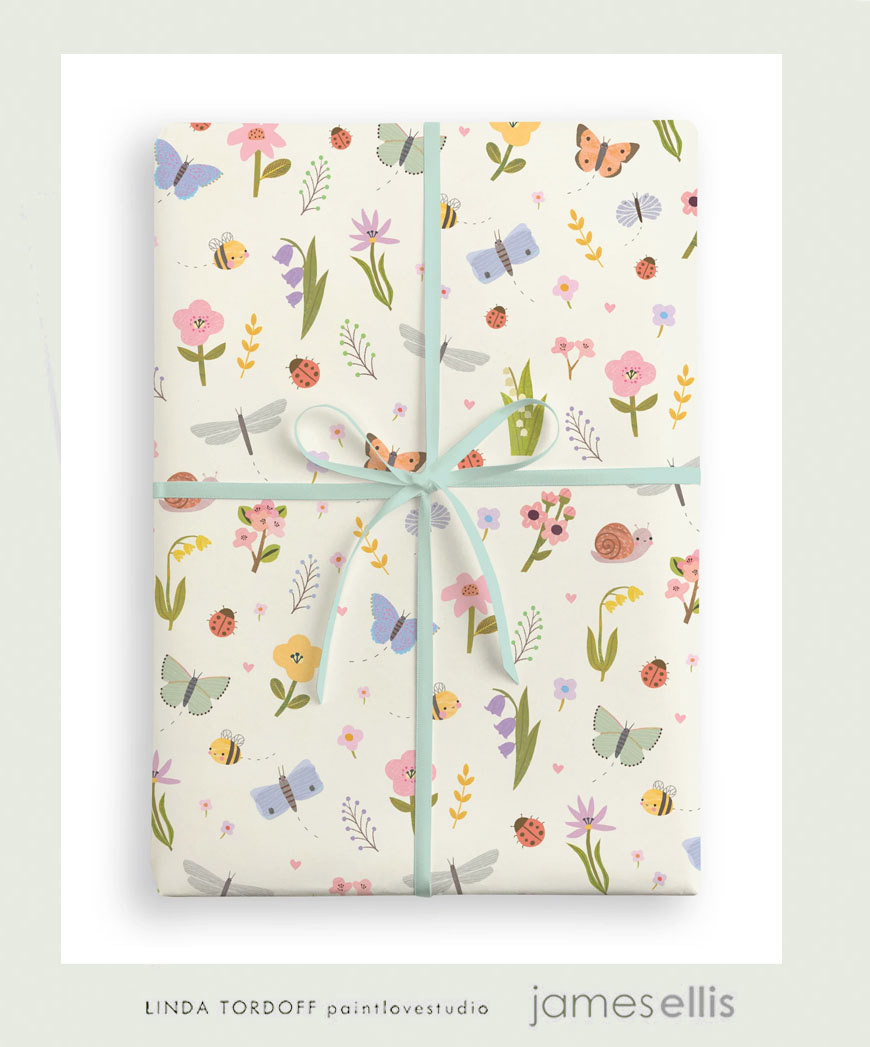 Butterflies and flowers gift wrap - James Ellis