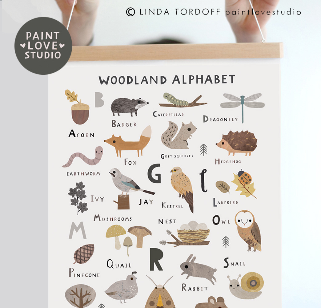 Woodland Alphabet print designed for my shop