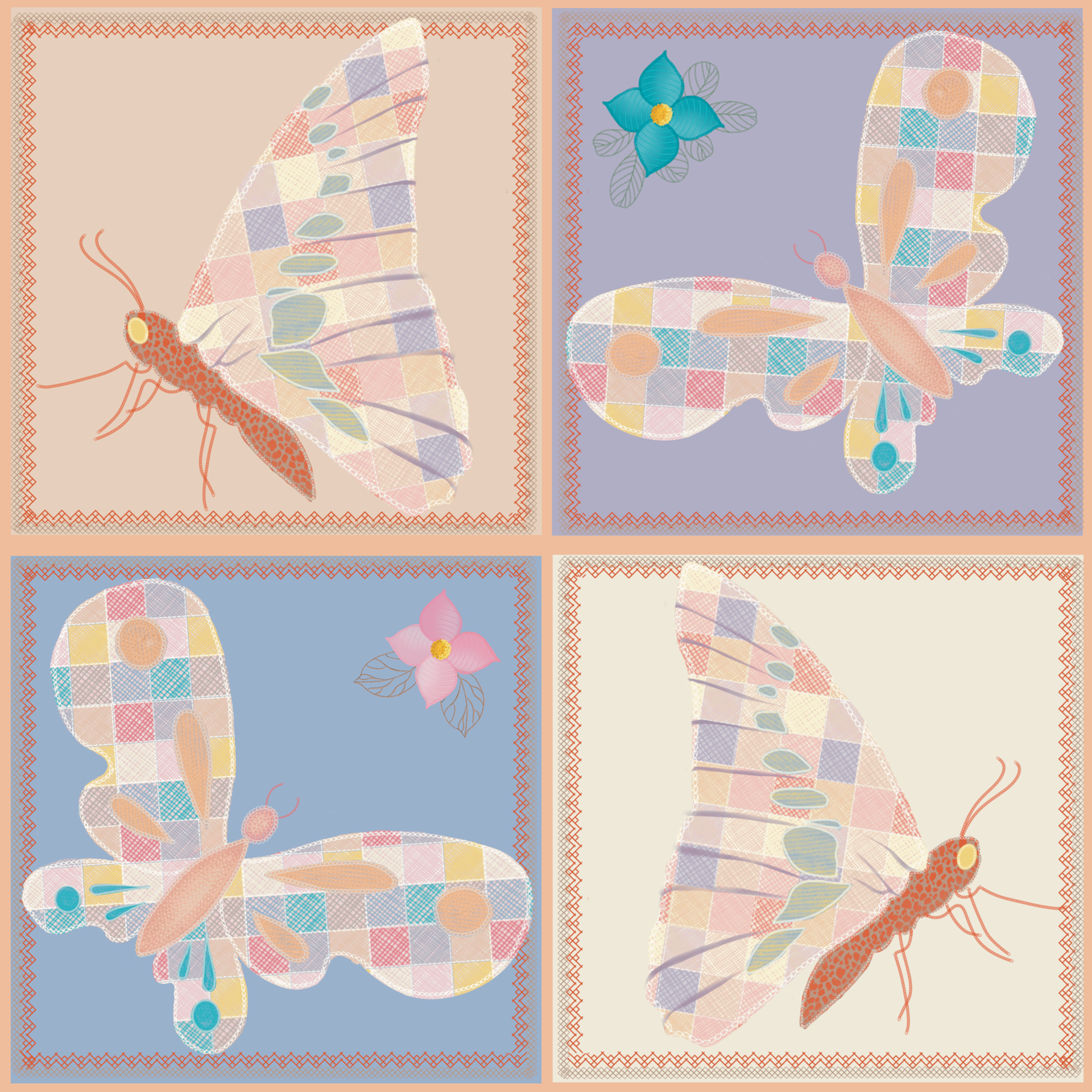 Faux embroidery butterflies (S)