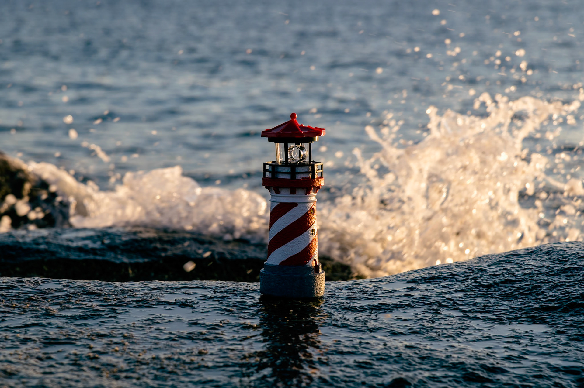 Toy lighthouse in severe weather