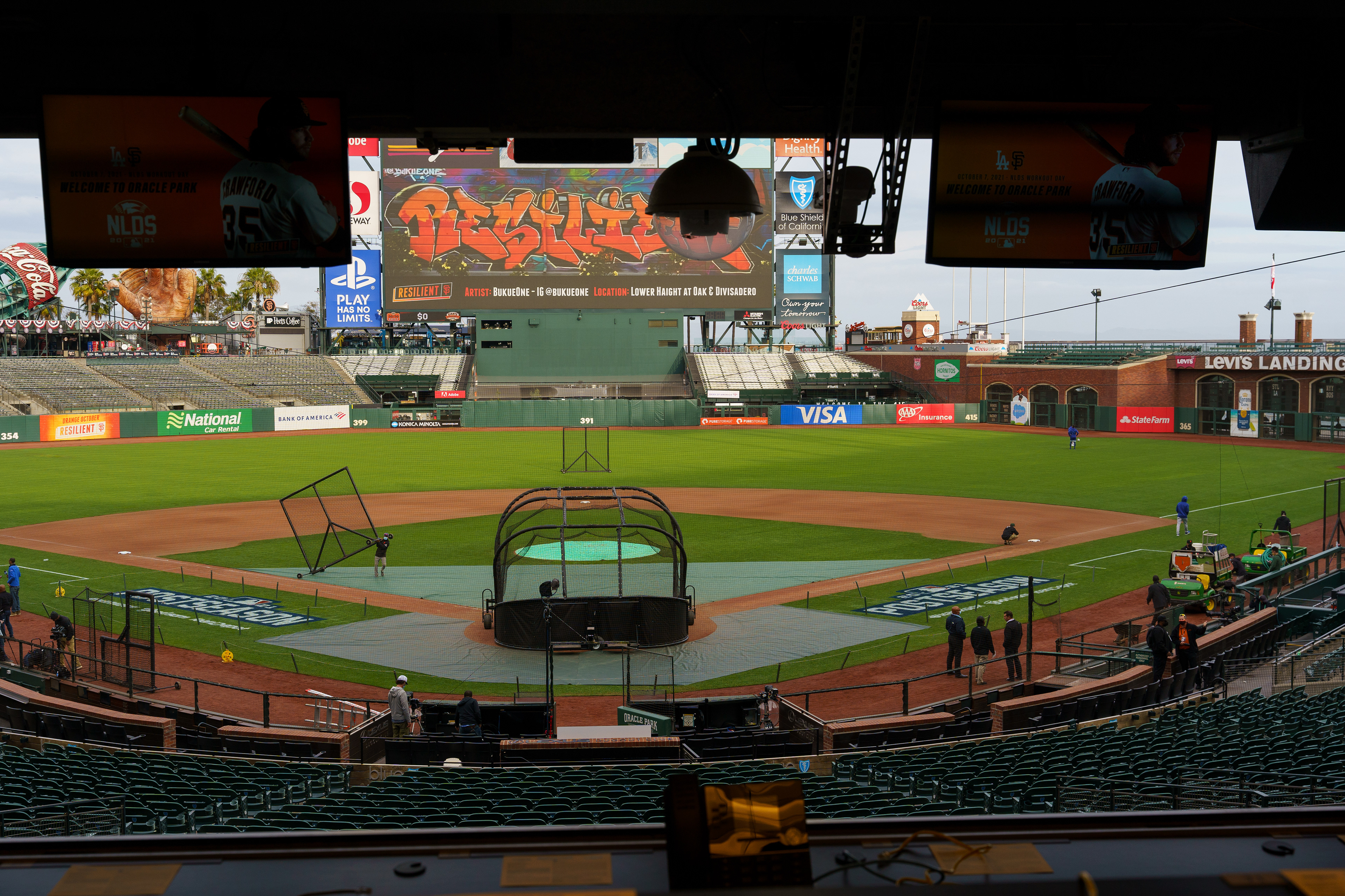The media booth at Oracle Park.