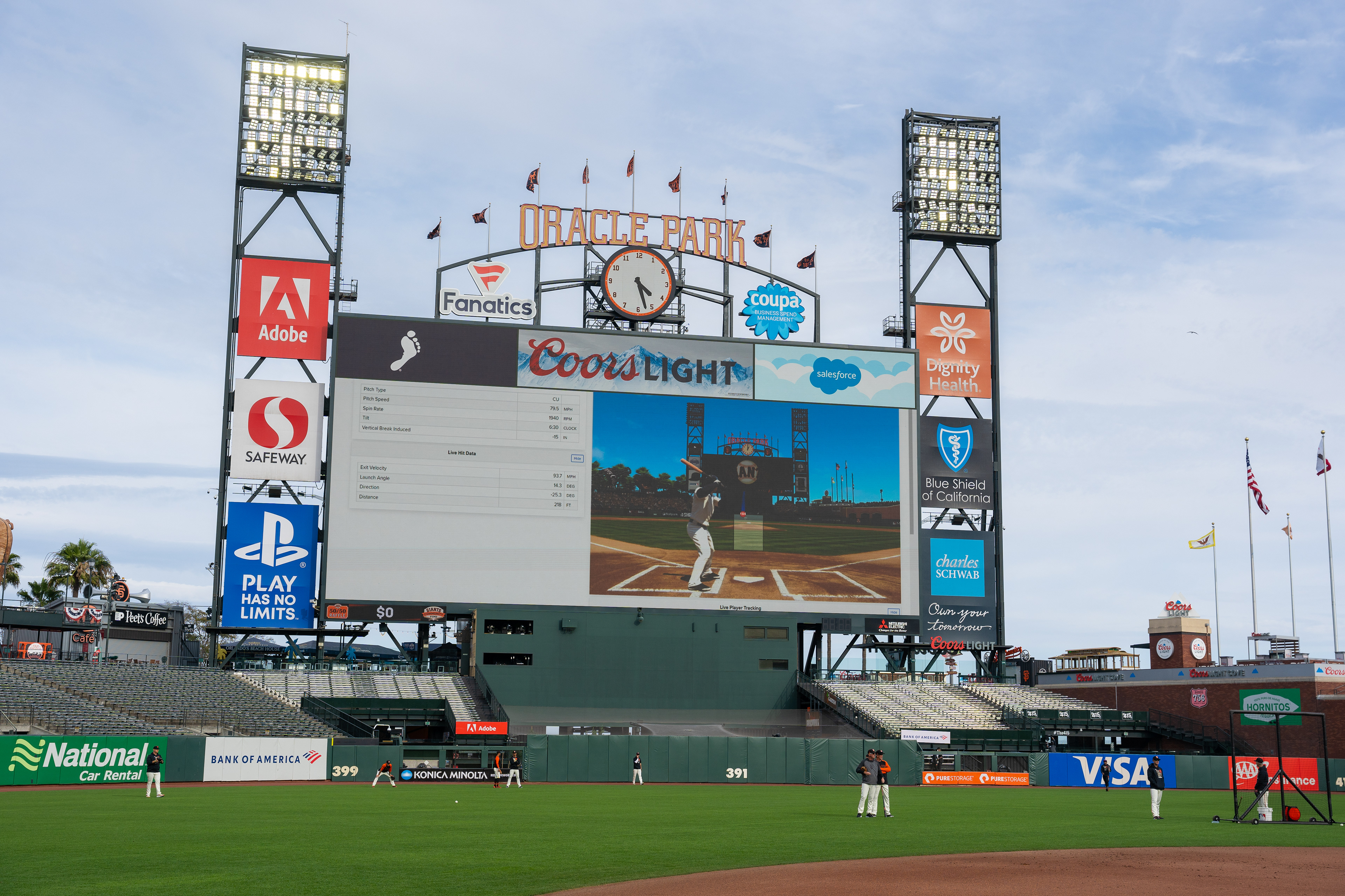 Oracle Park's jumbotron displays live data.
