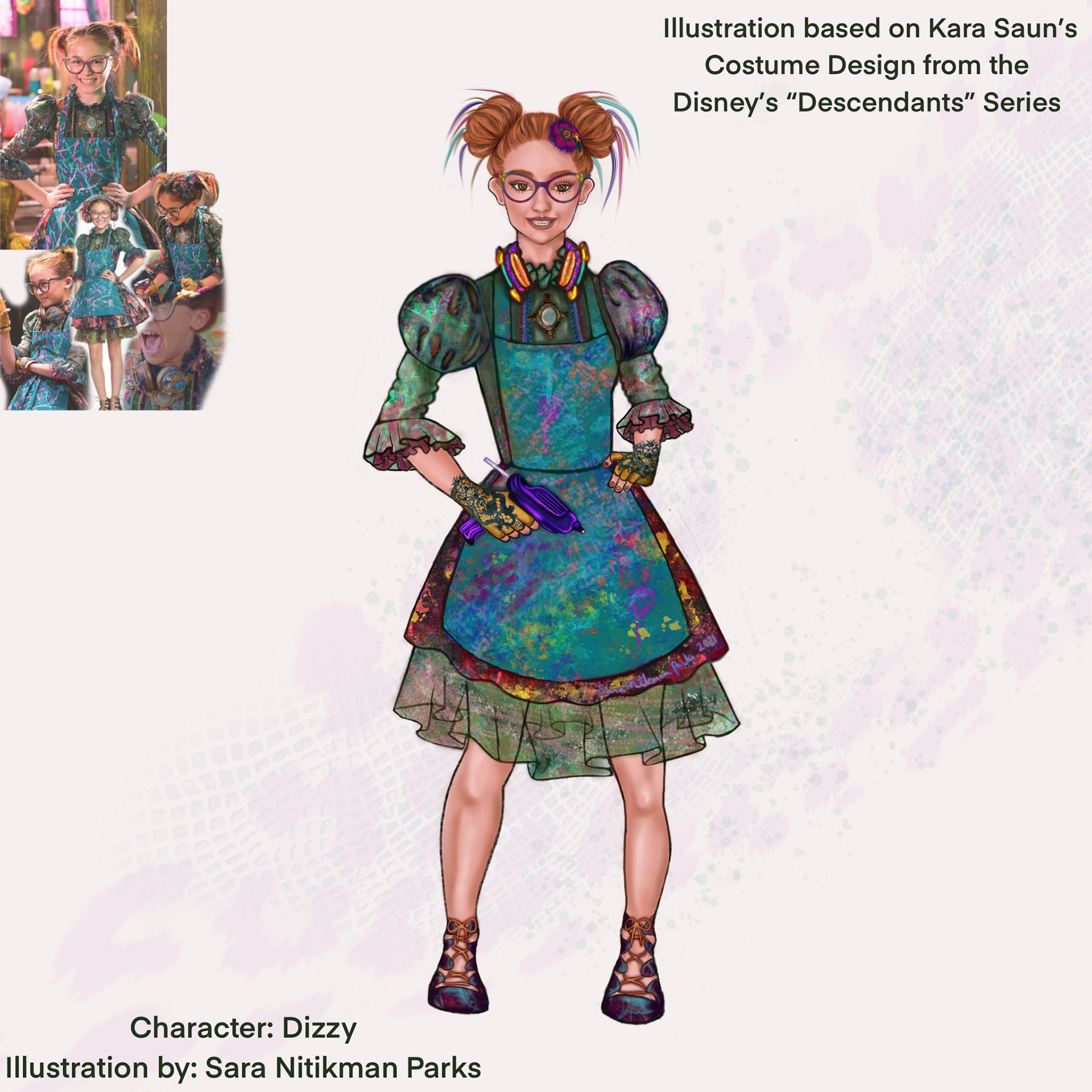 My sketch of the character "Dizzy's" costume from Disney's "Descendants 2" Original Design by Kara Saun