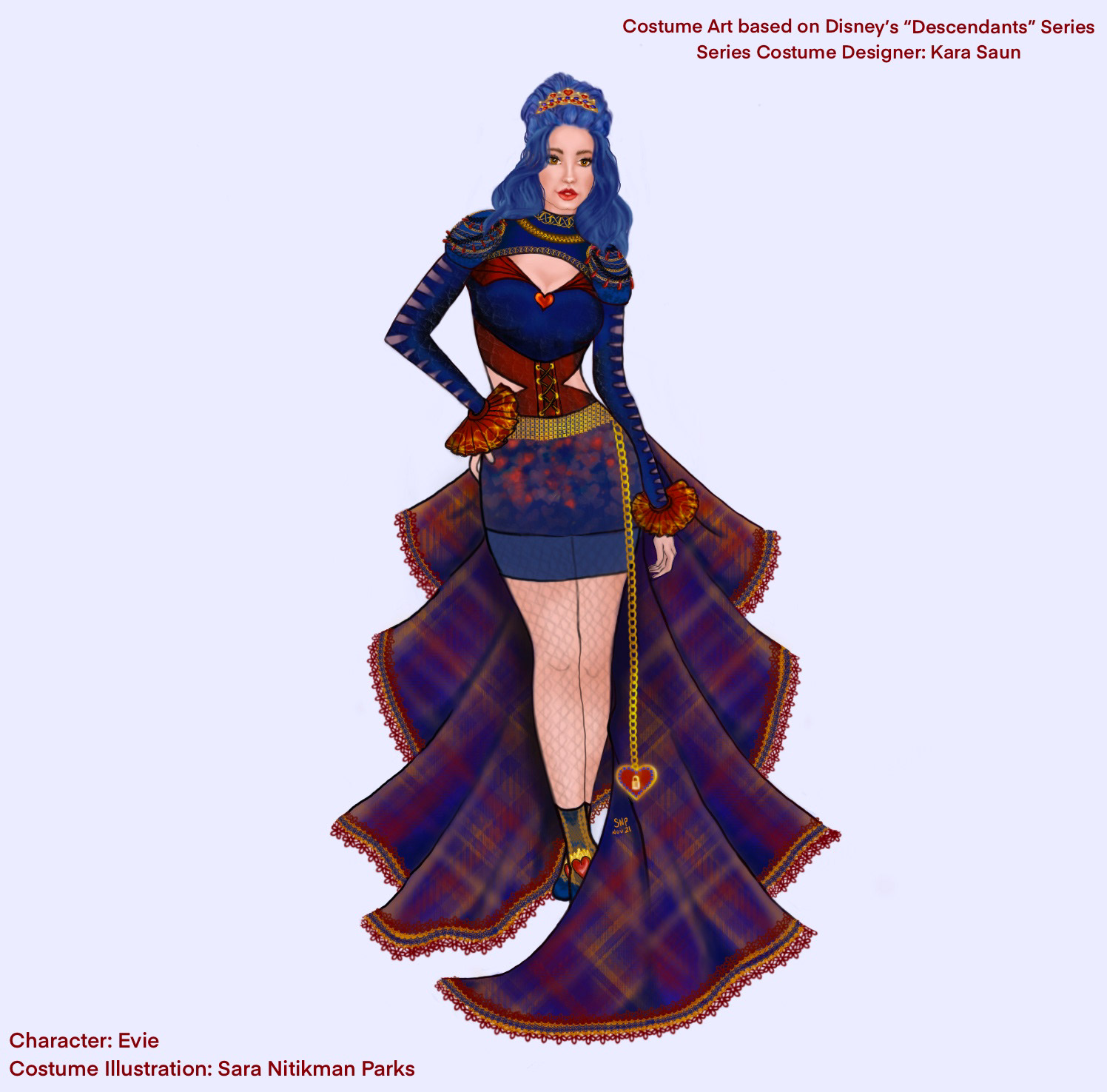 My own imagined costume design for the character "Evie" from Disney's "Descendants"