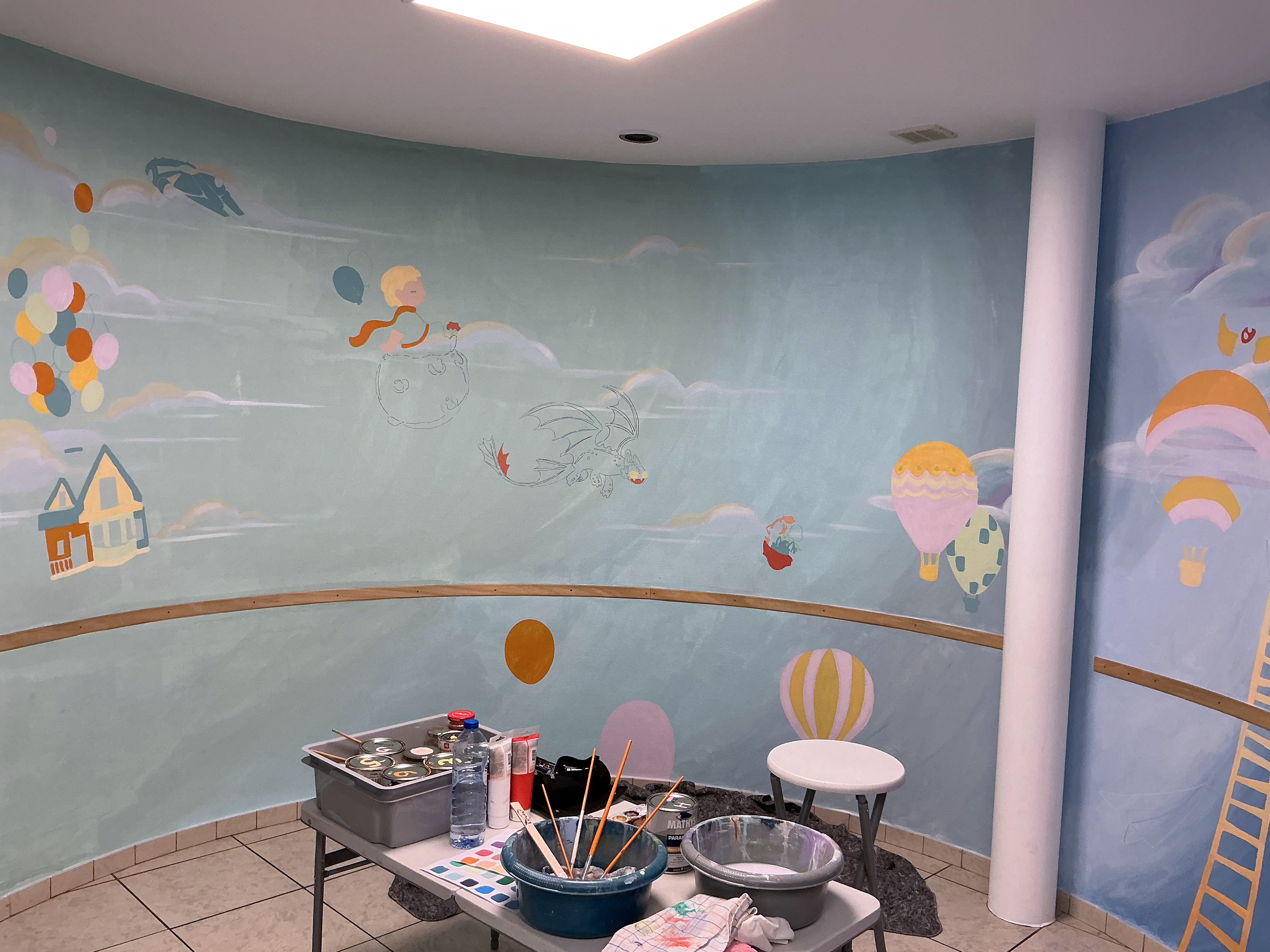La rotonde en cours de peinture