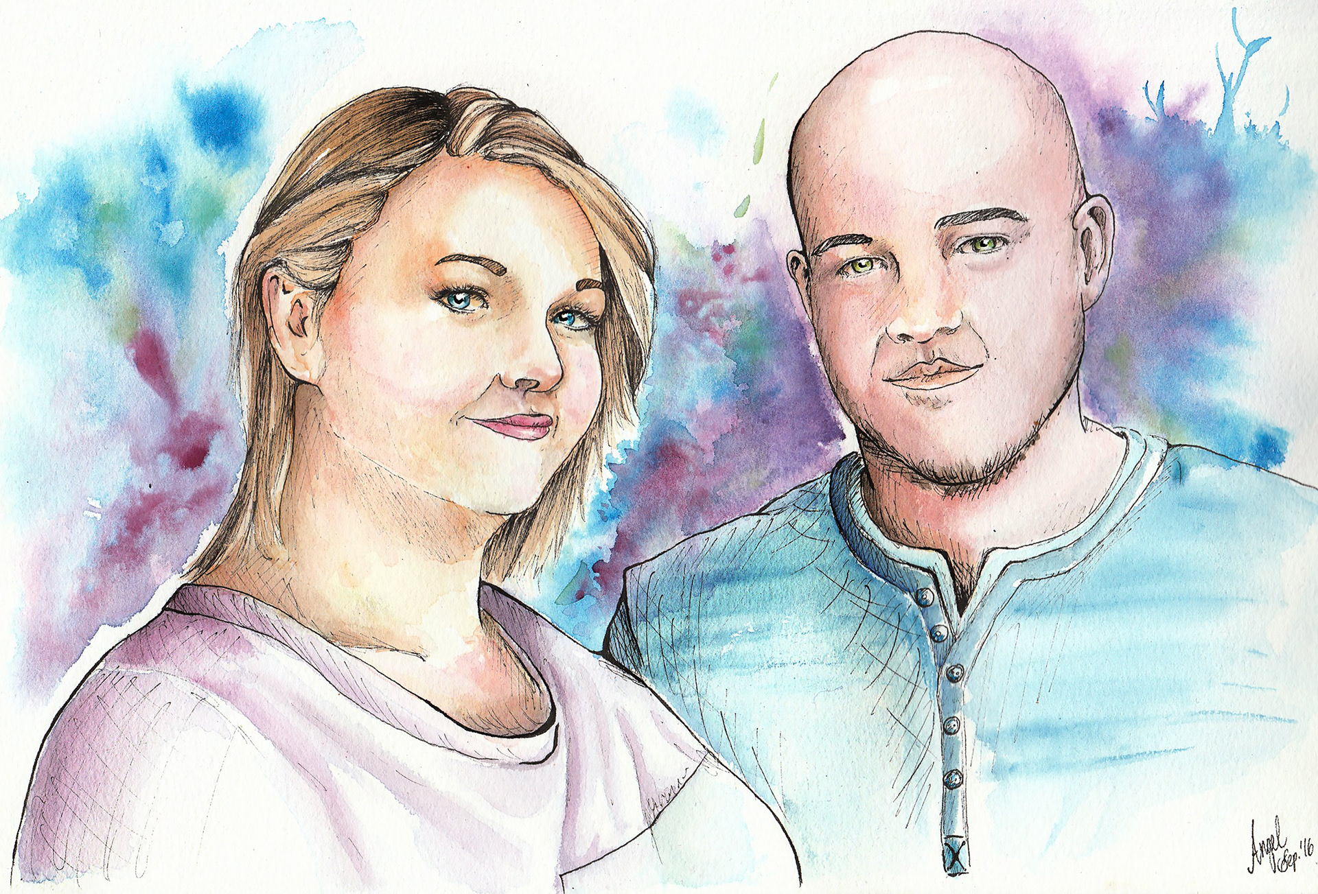 Steffi & Phil (Ink & Watercolour)
