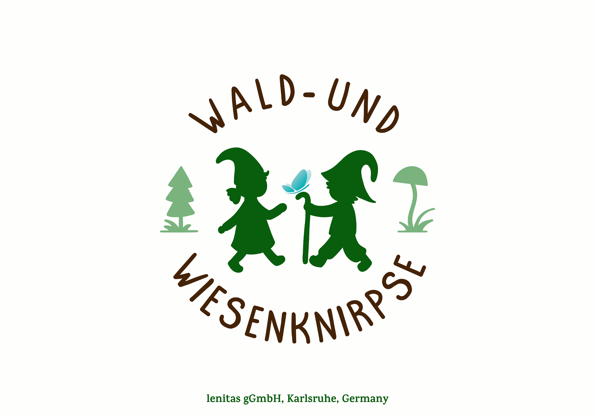 Wald-und Wiesenknirpse kindergarten logo design—playful forest gnome characters for childcare branding - Wald-und Wiesenknirpse Kindergarten-Logo—verspielte Waldzwerge für Kita-Branding