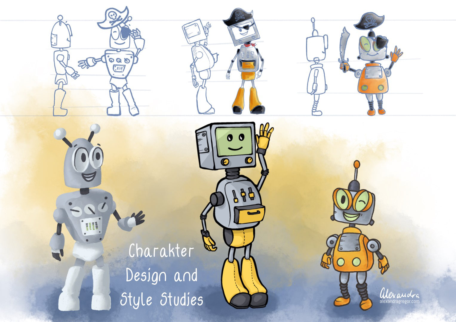 Style study for a client's children's story about a dino and a robot