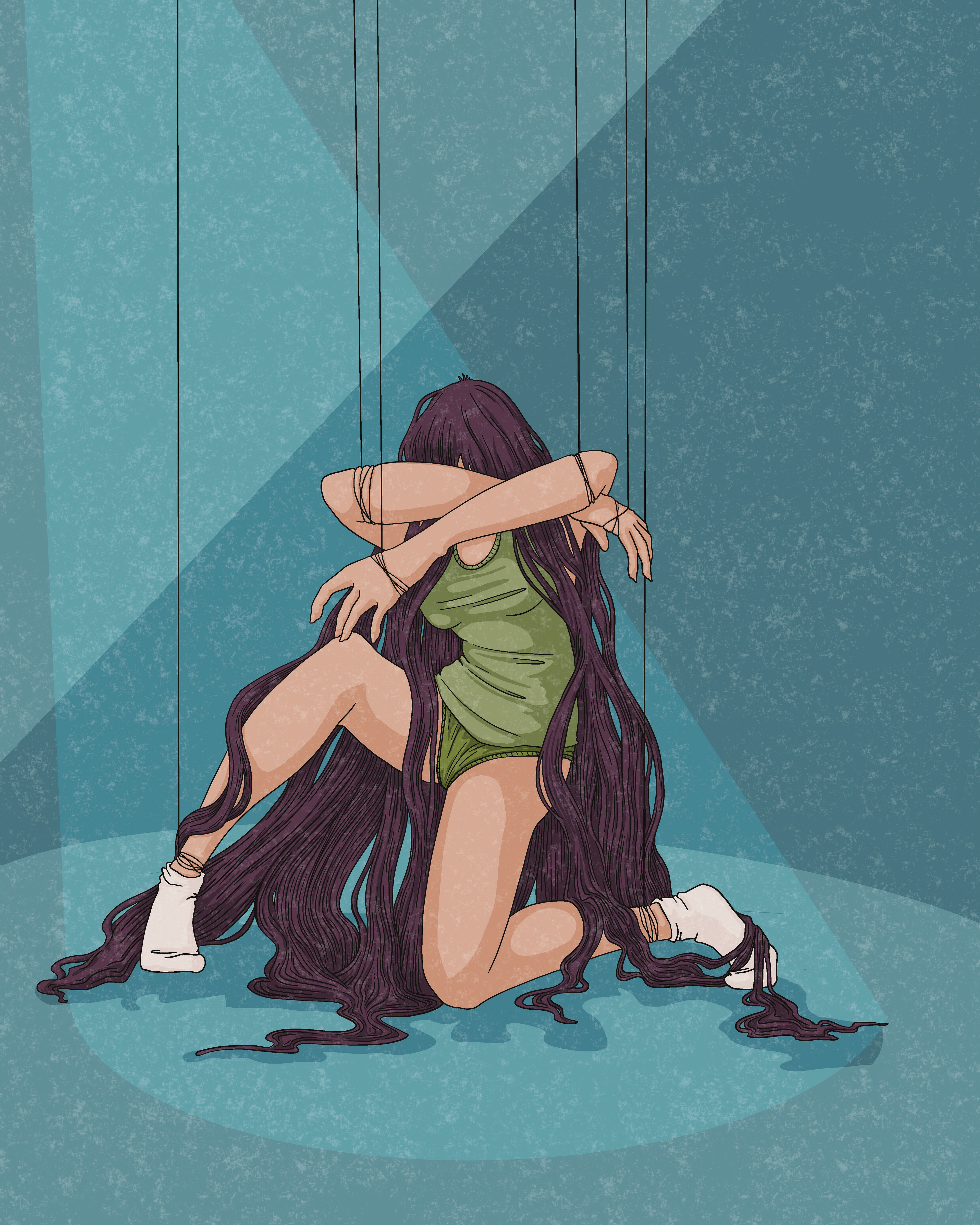 Emotional Illustration of the feeling of helplessness. The inability to act or control oneself or circumstance. 