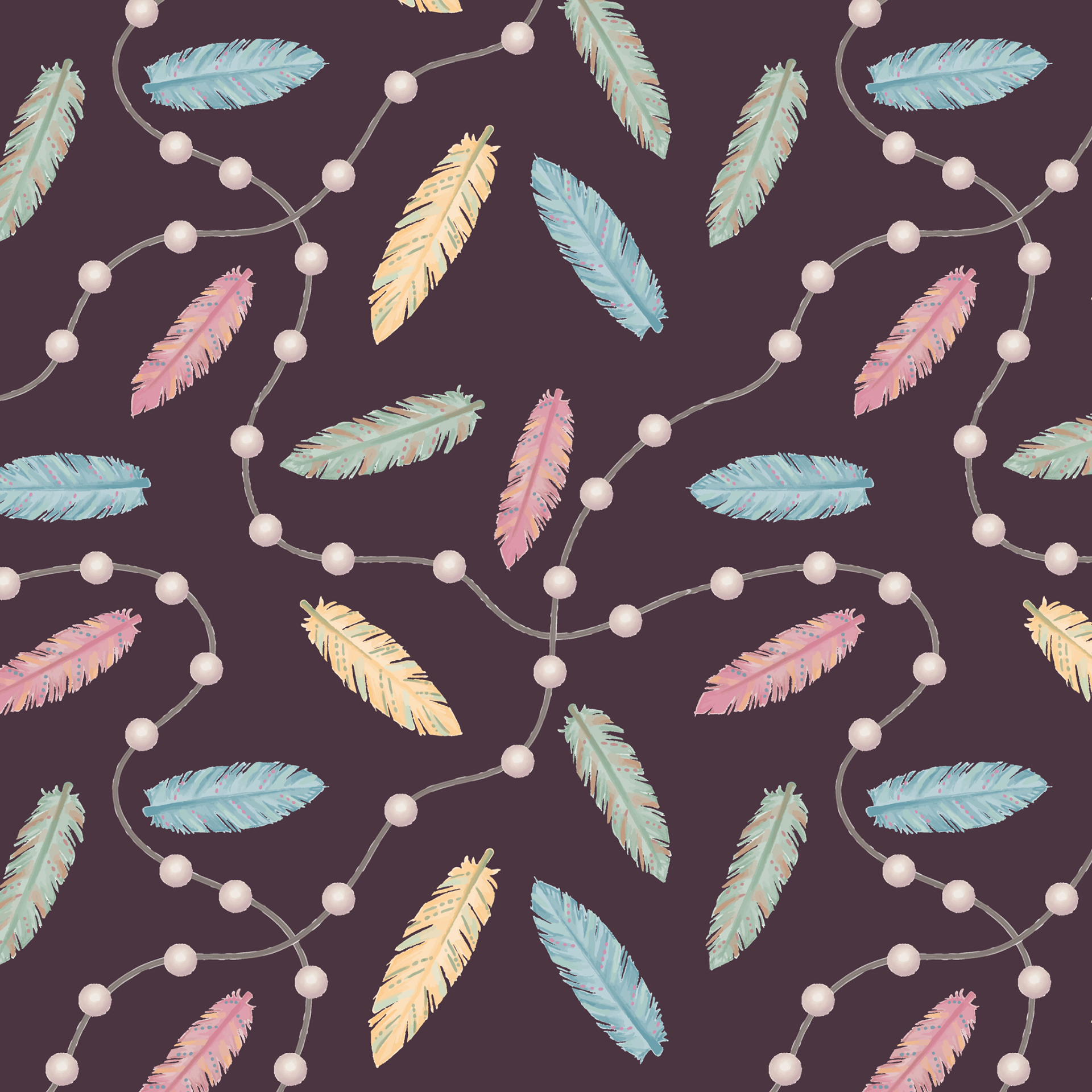 Feathers and Pearls Bohemian Style Pattern