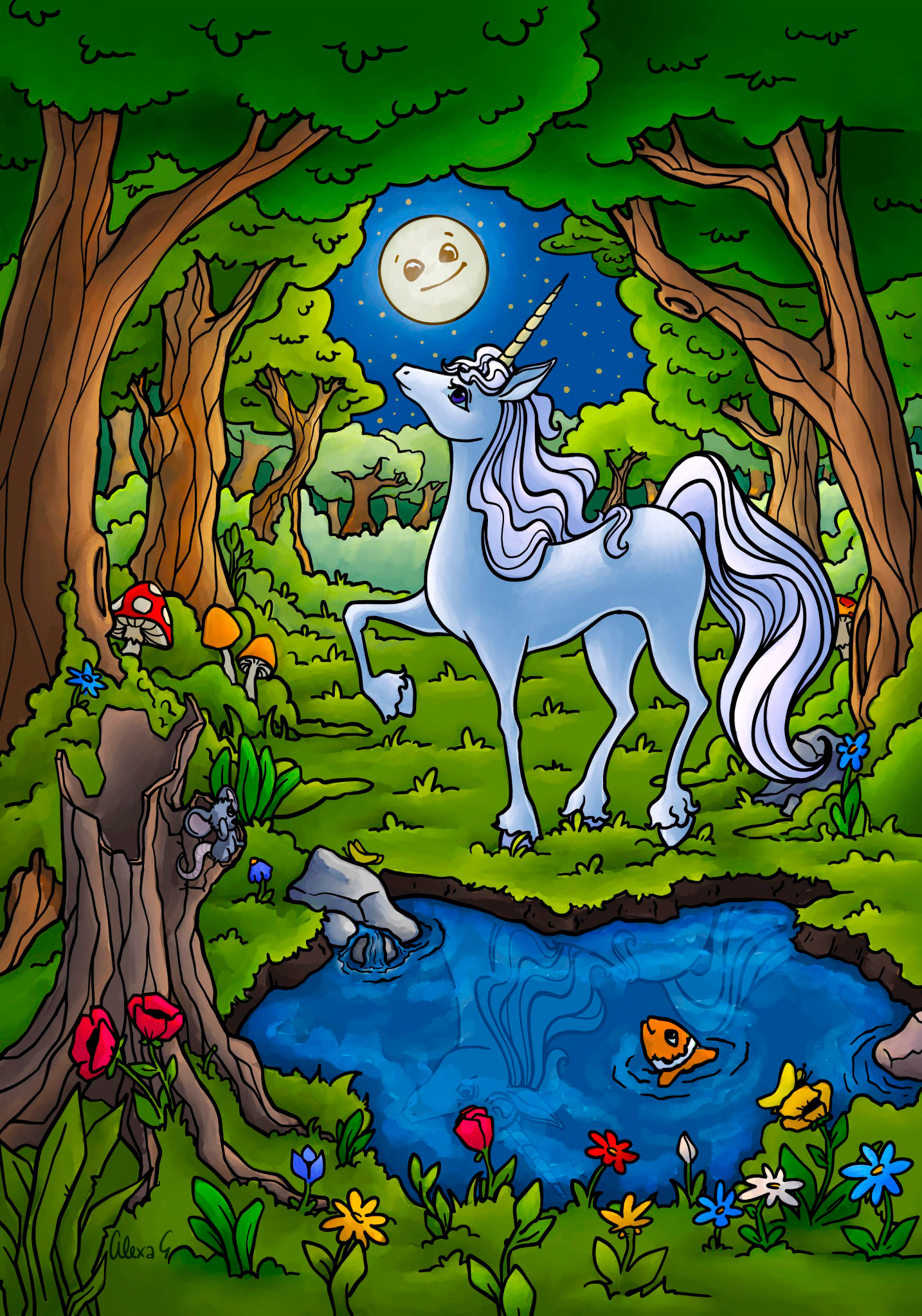 Fairytale set unicorn illustration Cute Animal Illustration for Kids Deco Commissioned by blackforest-artworks.com