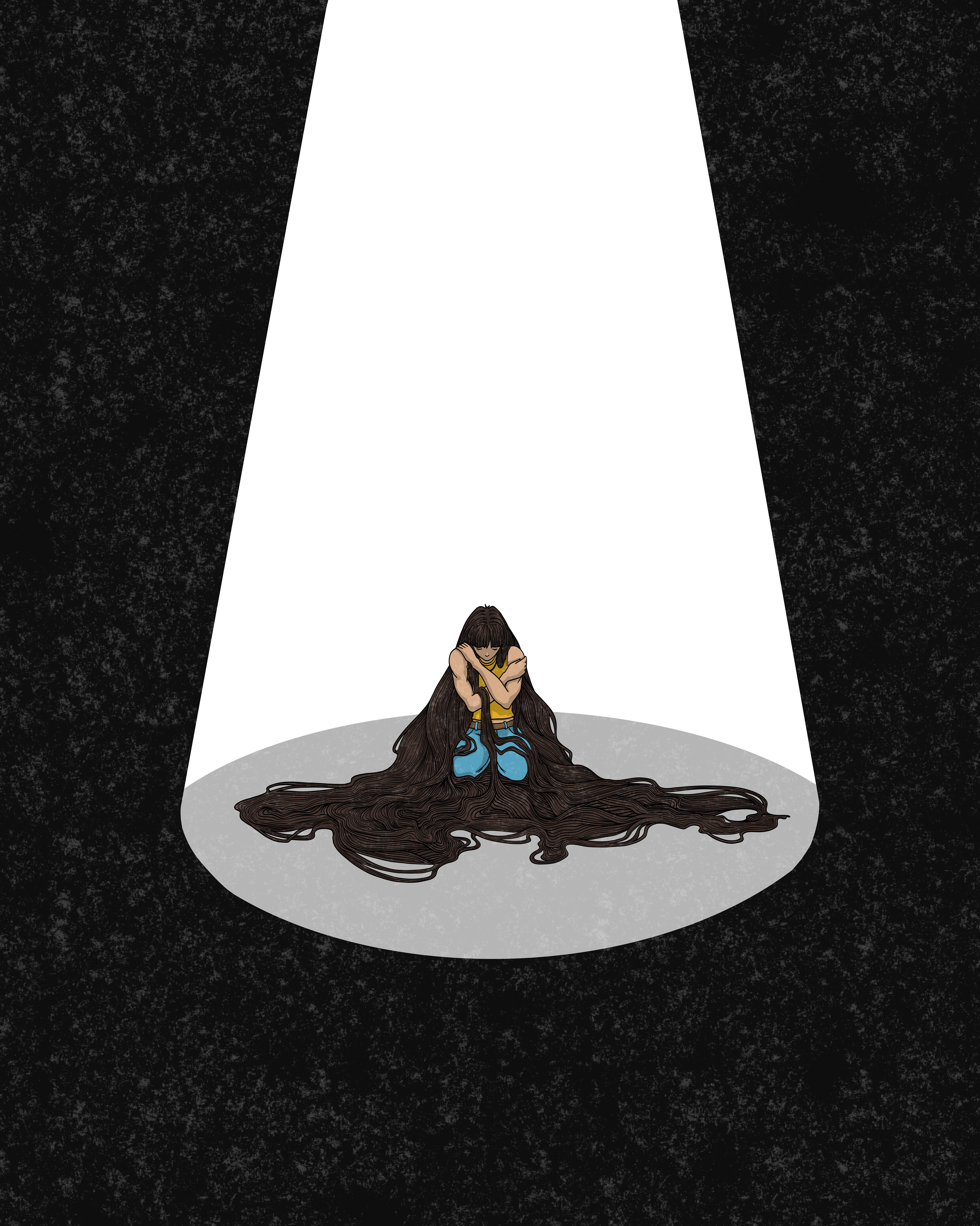 Mental health illustration about loneliness. Maybe rather alone-ness. 