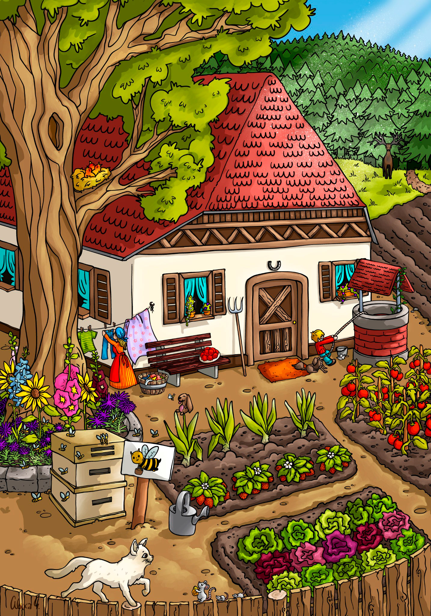  Black Forest Farm Illustration for the Schwarzwaldbauernhof Series for childrens department of blackforest-artworks.com in Germany