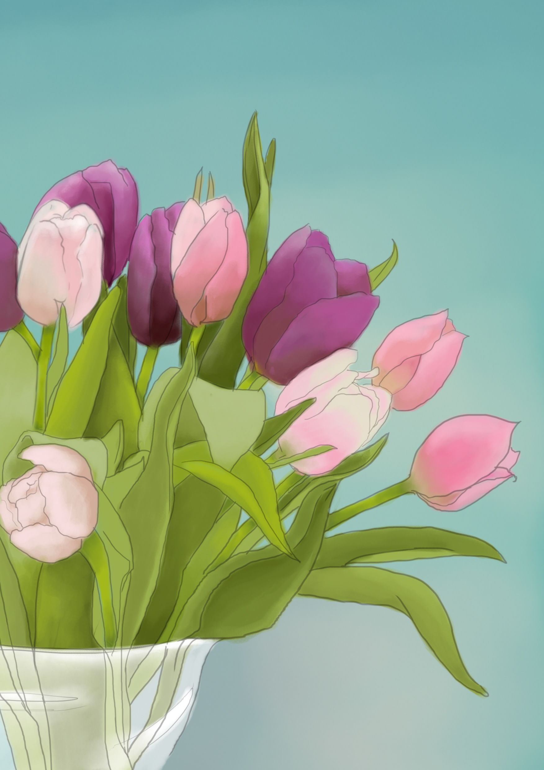 Illustration of Tulips for a birthday card