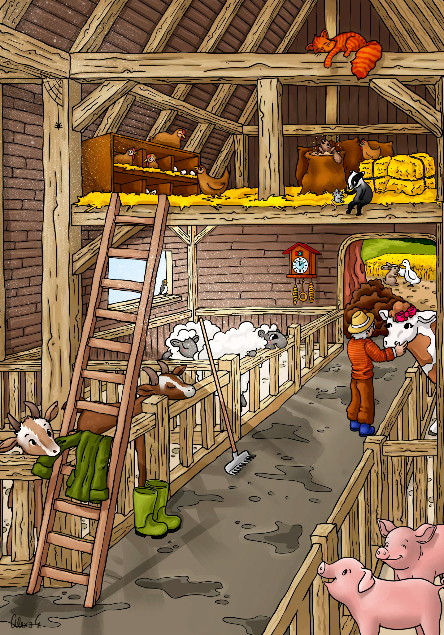Stable  Illustration for the Schwarzwaldbauernhof Series for childrens department of blackforest-artworks.com in Germany