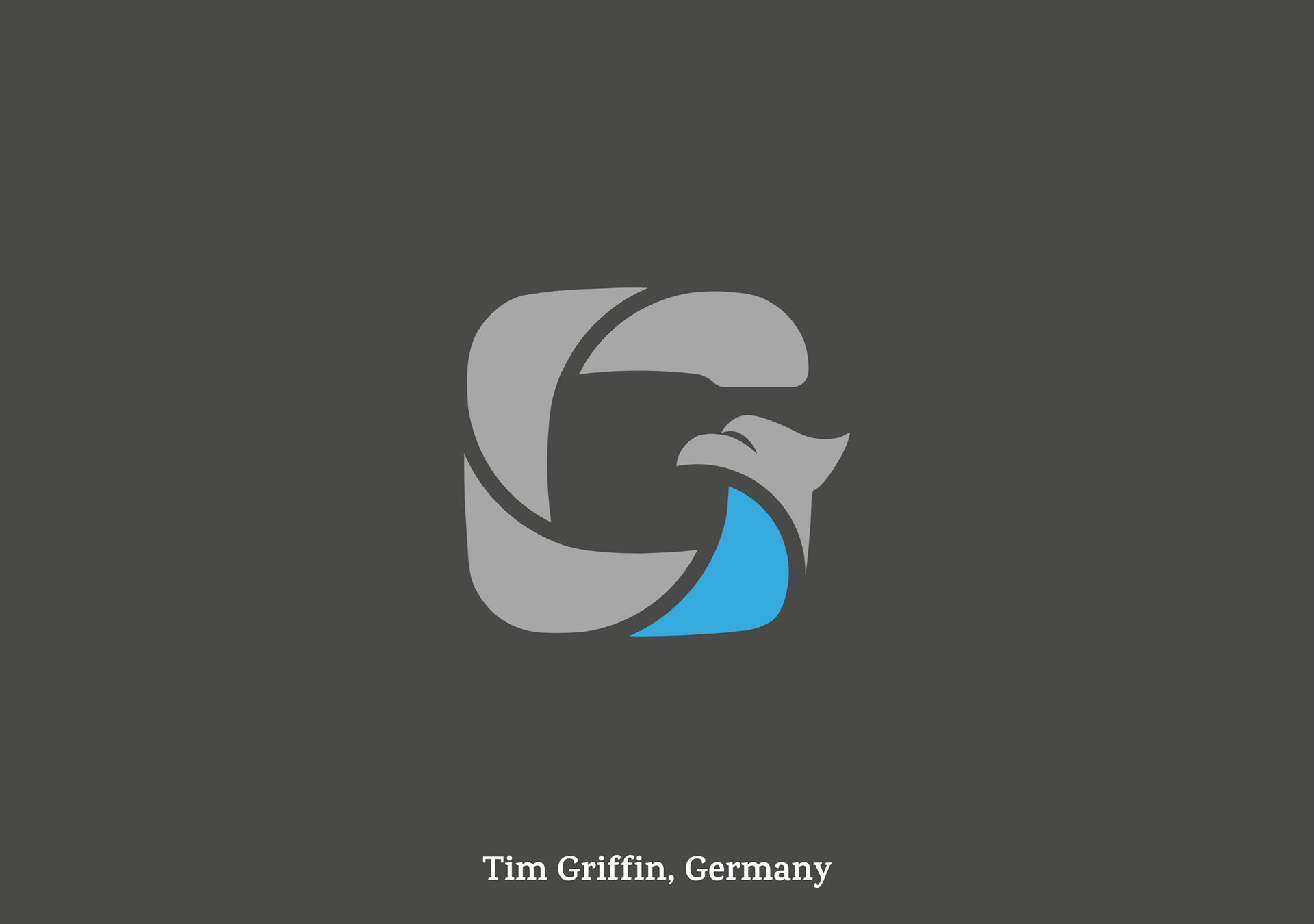 Logo-Design Tim Griffin – stilisiertes G-Symbol in Grau und Blau für Corporate Branding