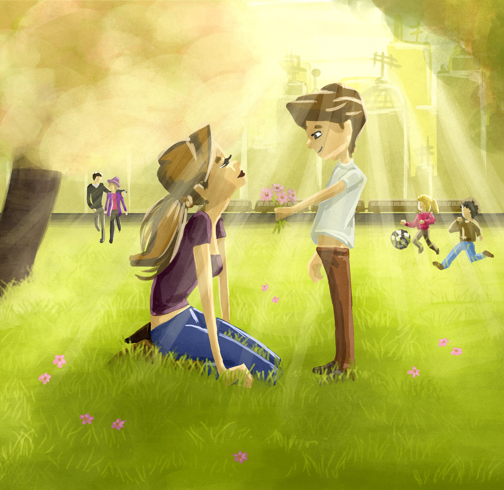 Park scene between mother and son, inspired my life and a painting I saw