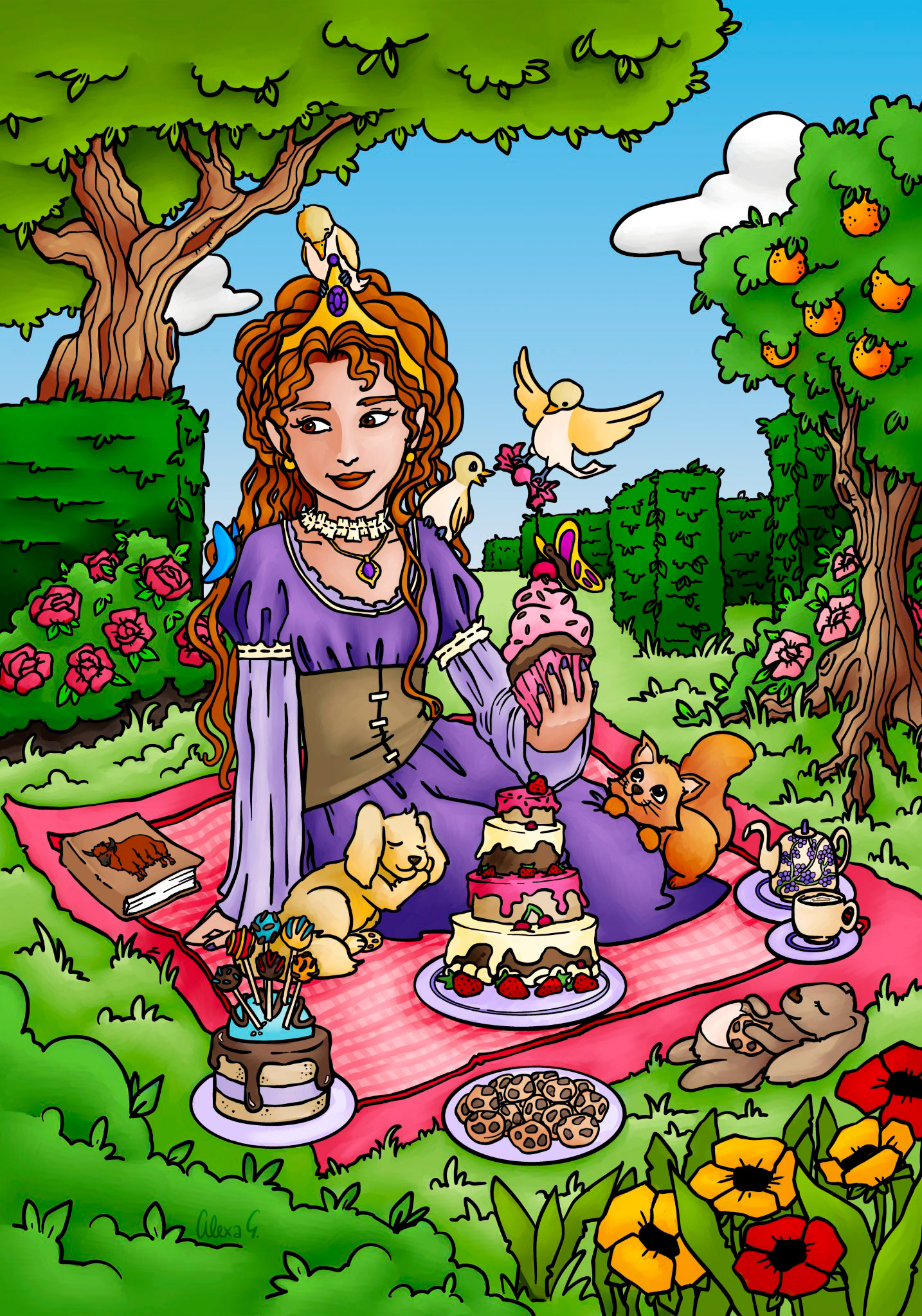 Fairy Tale set illustration princess Cute Animal Illustration for Kids Deco Commissioned by blackforest-artworks.com