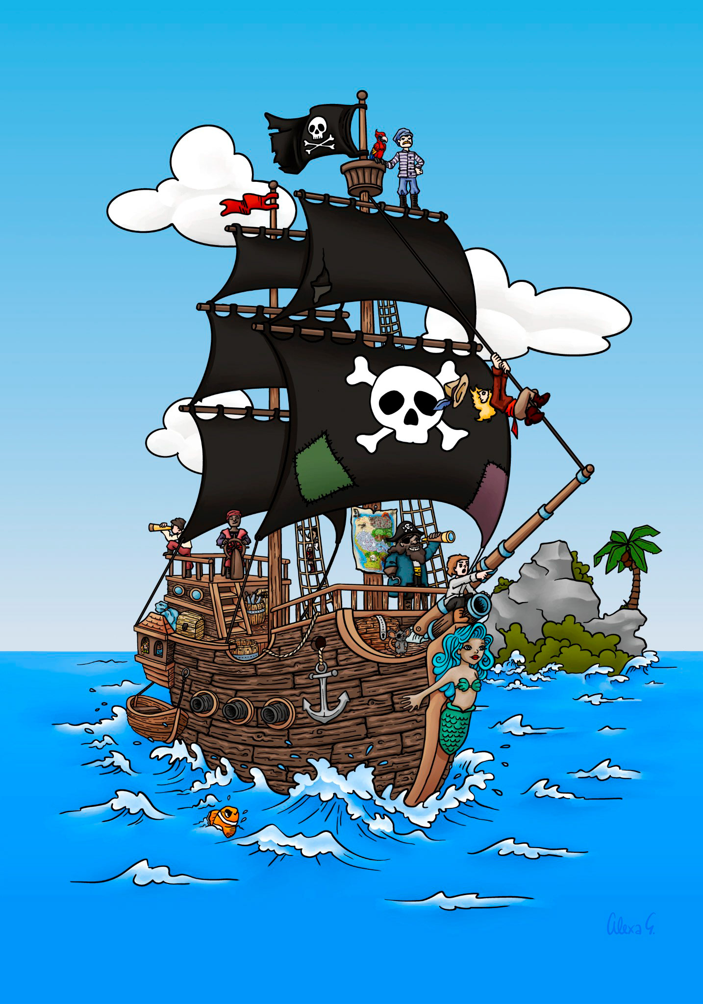 Pirate set Pirate ship illustration Commissioned by blackforest-artworks.com