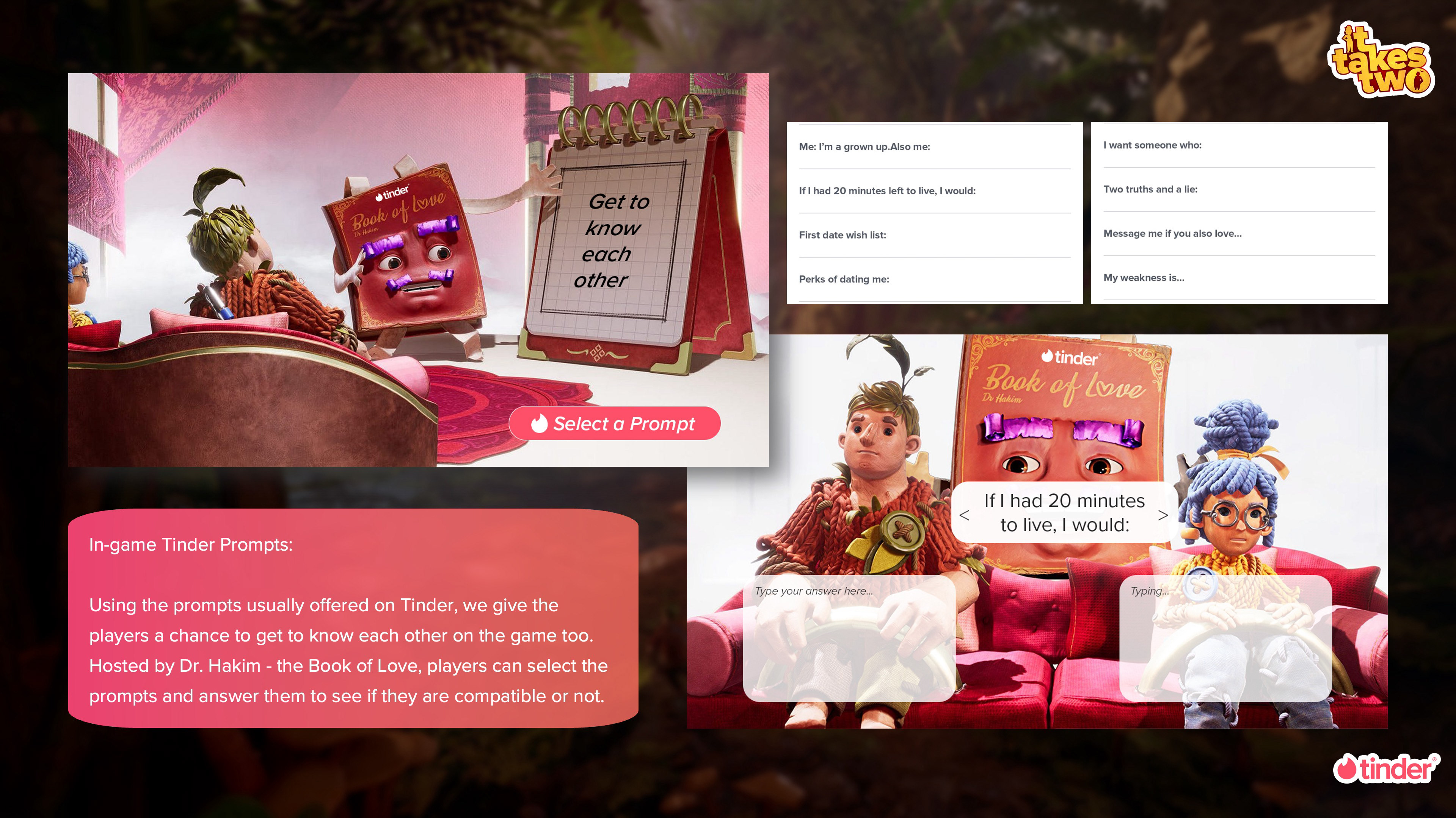 Tinder prompts integrated into the game as a side quest
