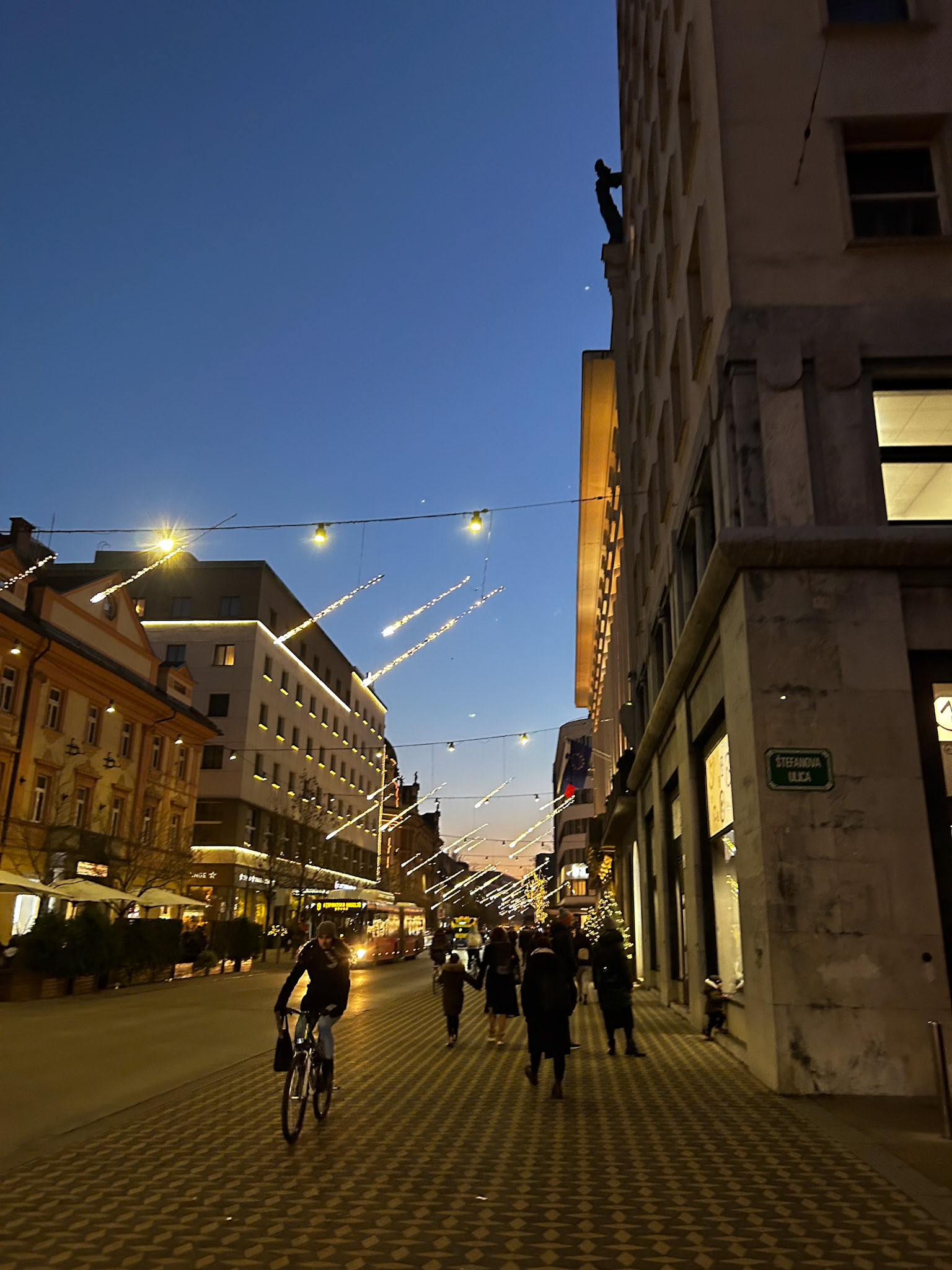 Christmas Lights twinkling as the sun sets