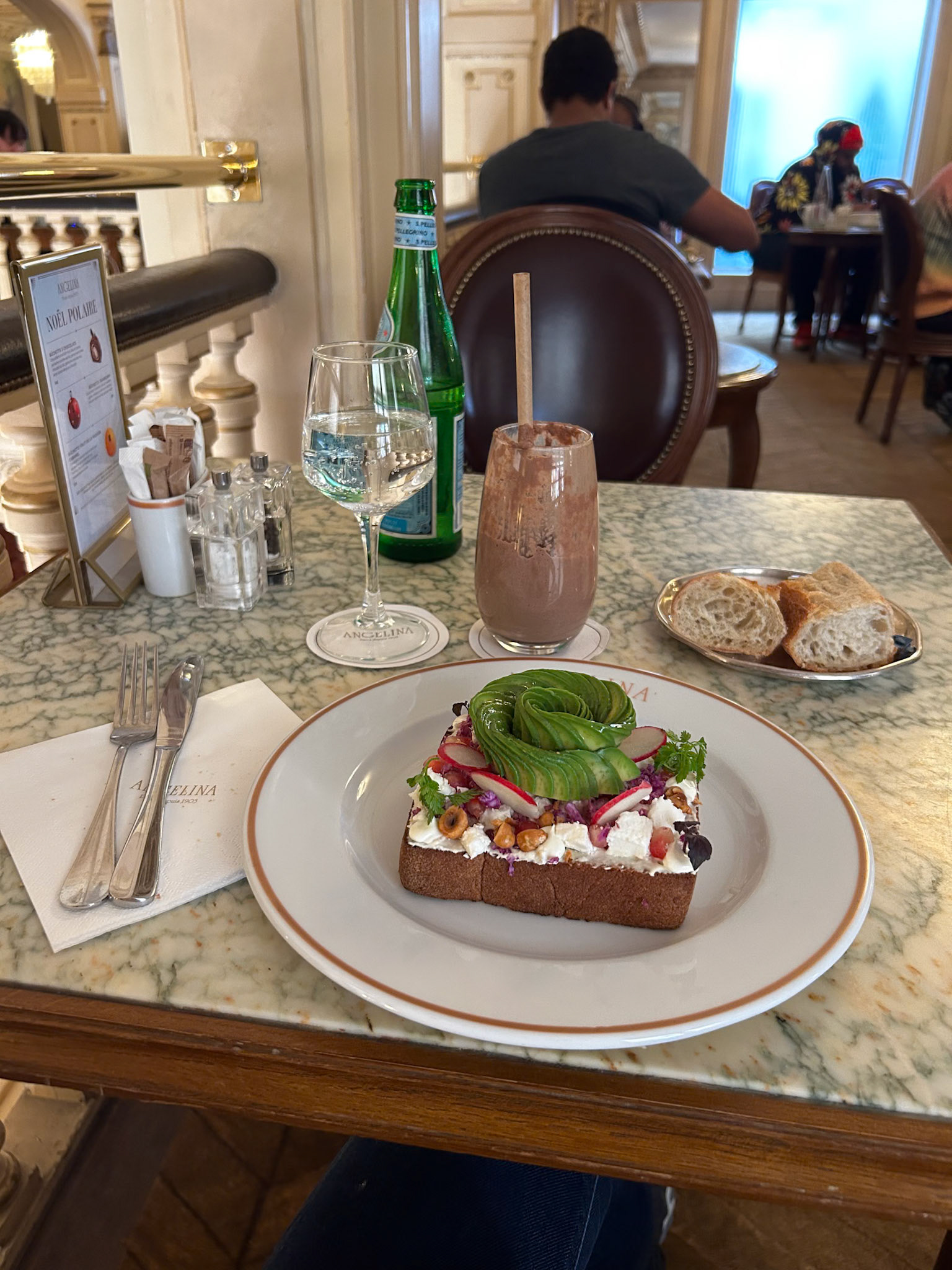 Iced chocolate and avocado toast