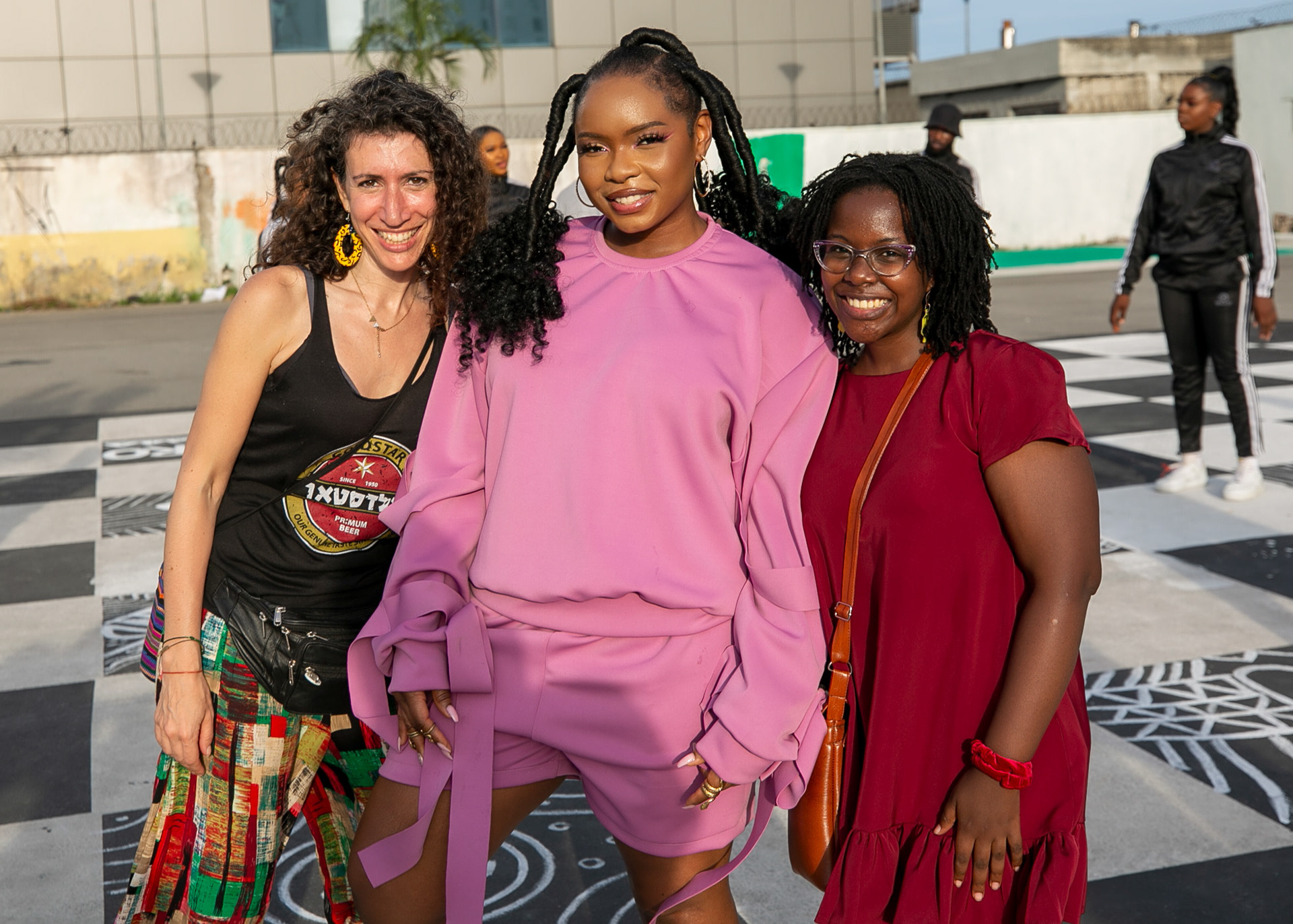 On set with Afrobeats artist Yemi Alade and colleague and youth champion Jenny Njuki