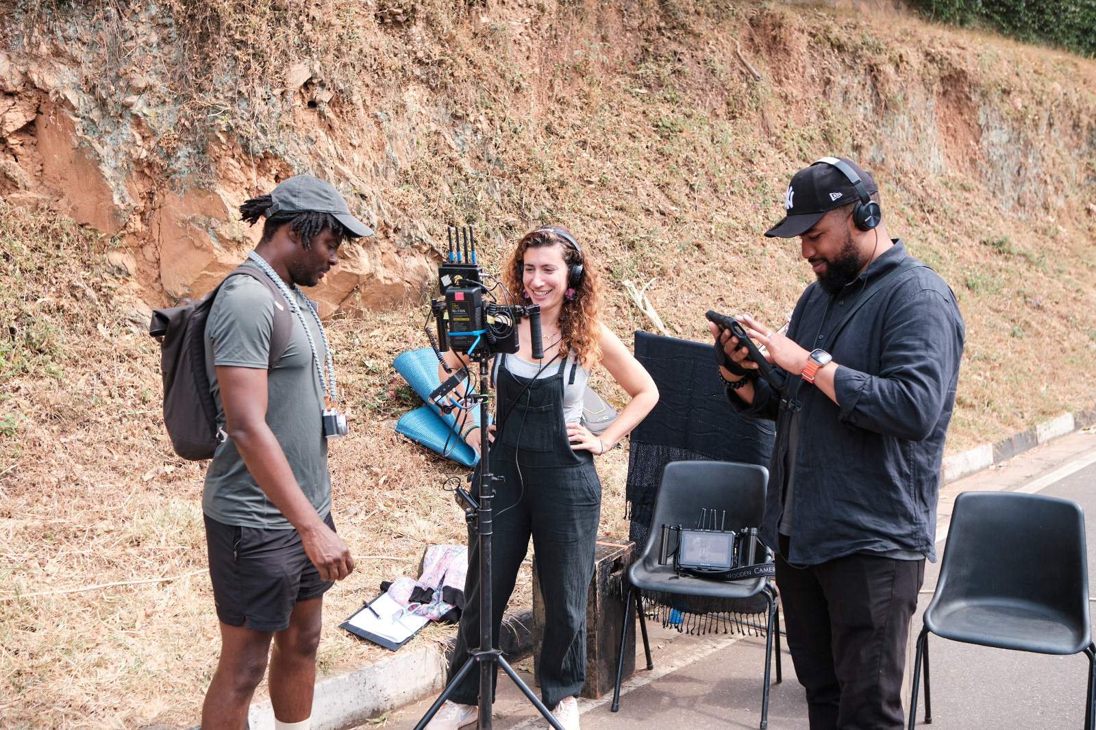 On set with the director and line producer
