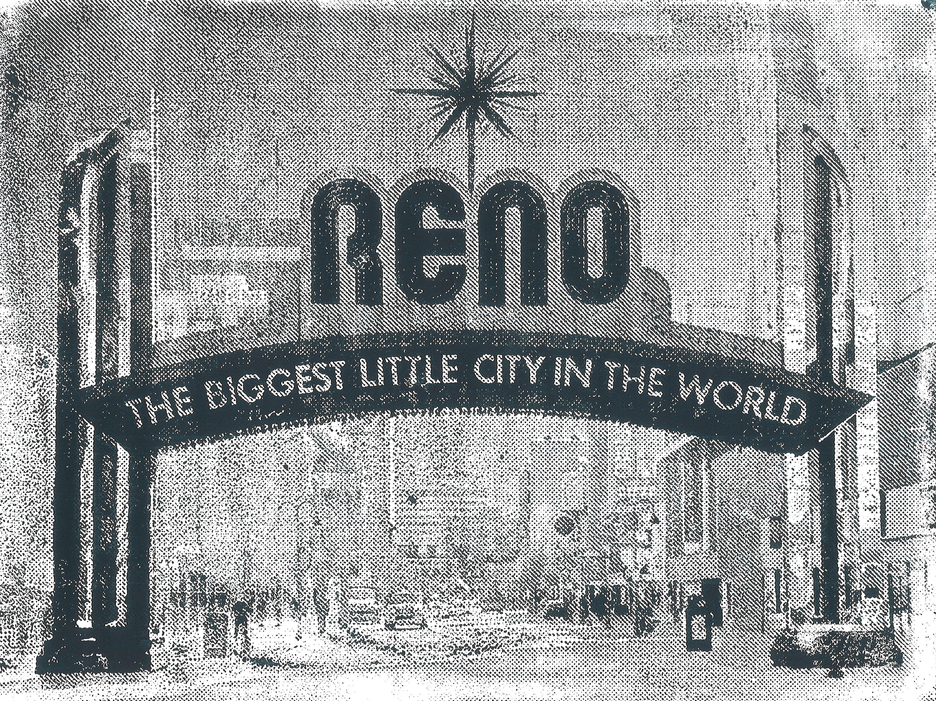 "Reno Sign", laser engraved linoleum block print, 2018