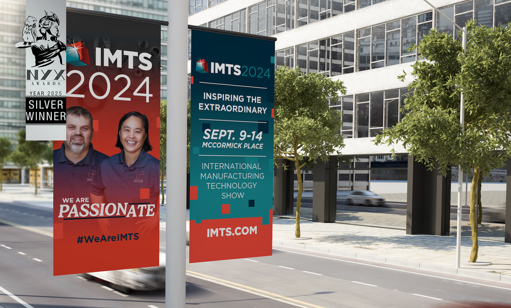 Large HStreet Banners placed around Chicago for the award-winning IMTS 2024 Campaign