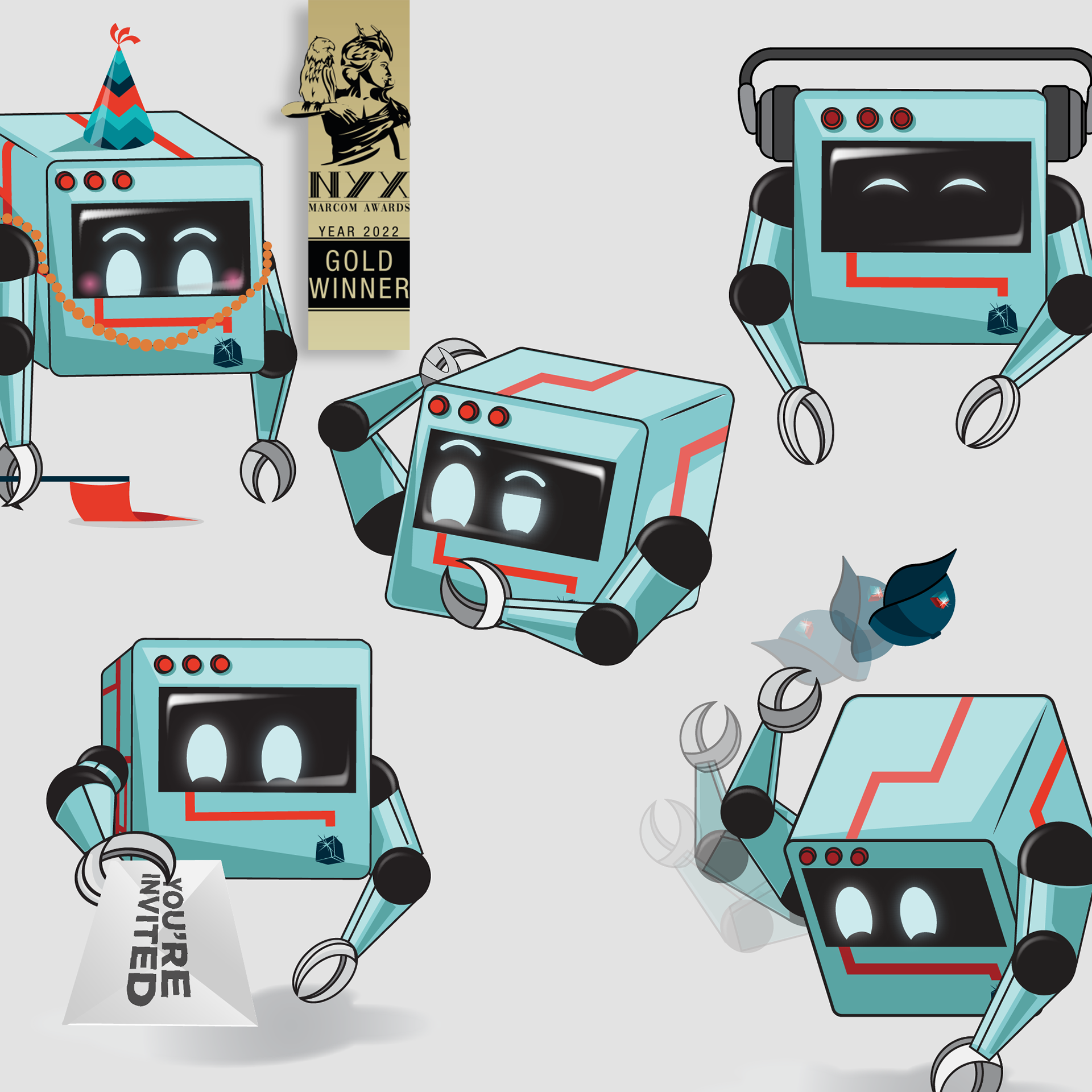 Aer0, my award-winning character design for IMTS's mascot