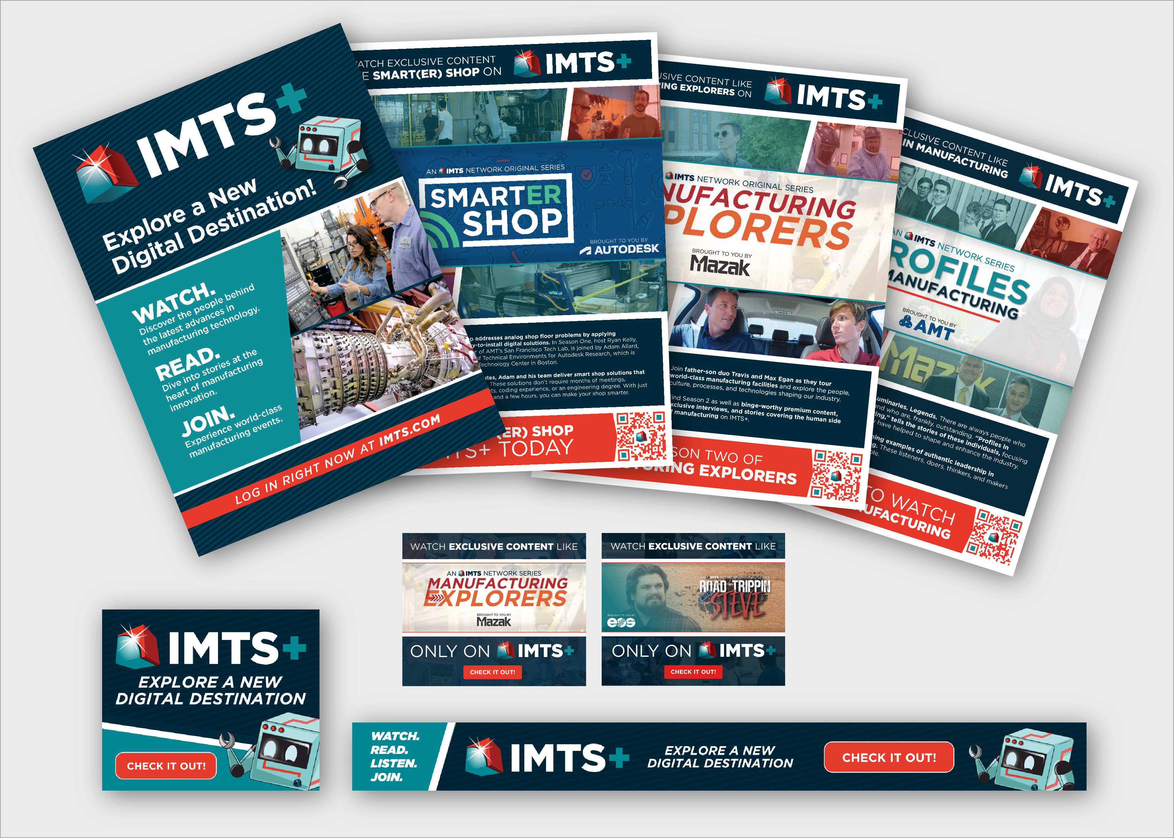 Print and digital ads for IMTS+, our online IMTS Content tool