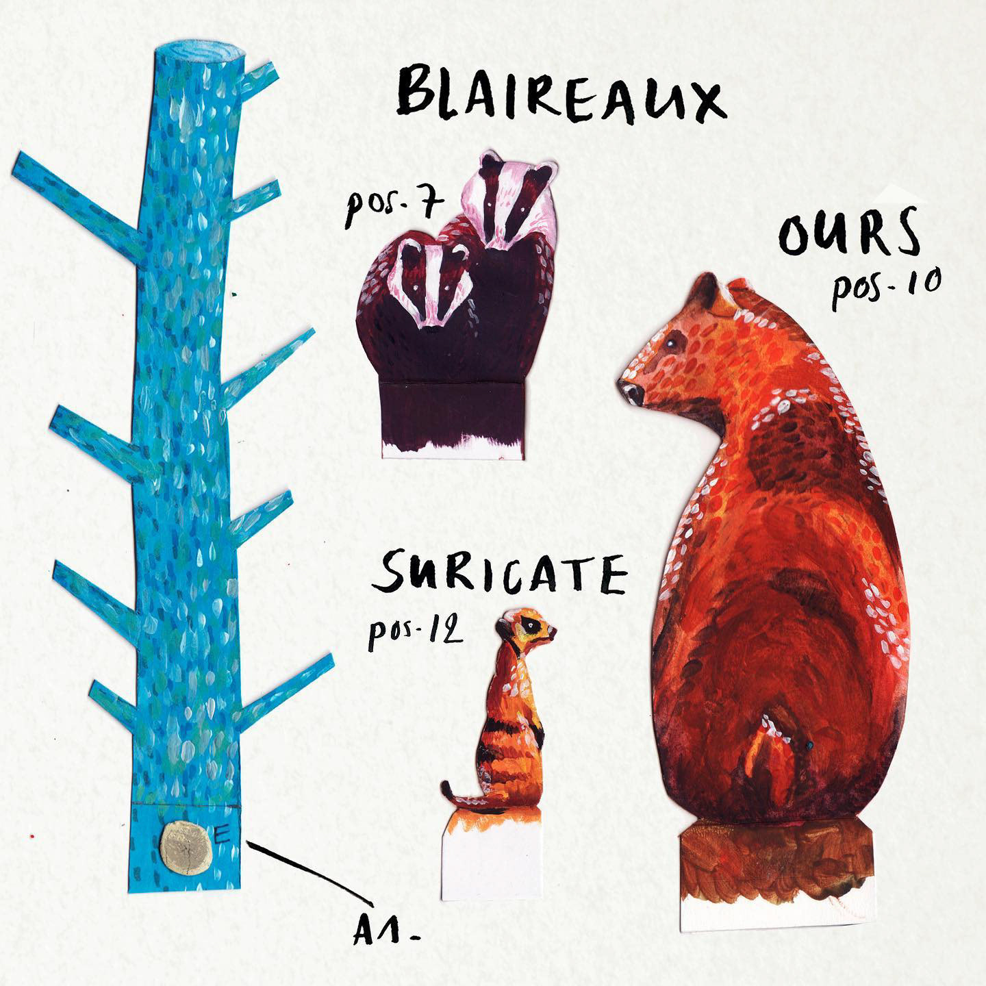 Dans la forêt, éléments, gouache, 2018