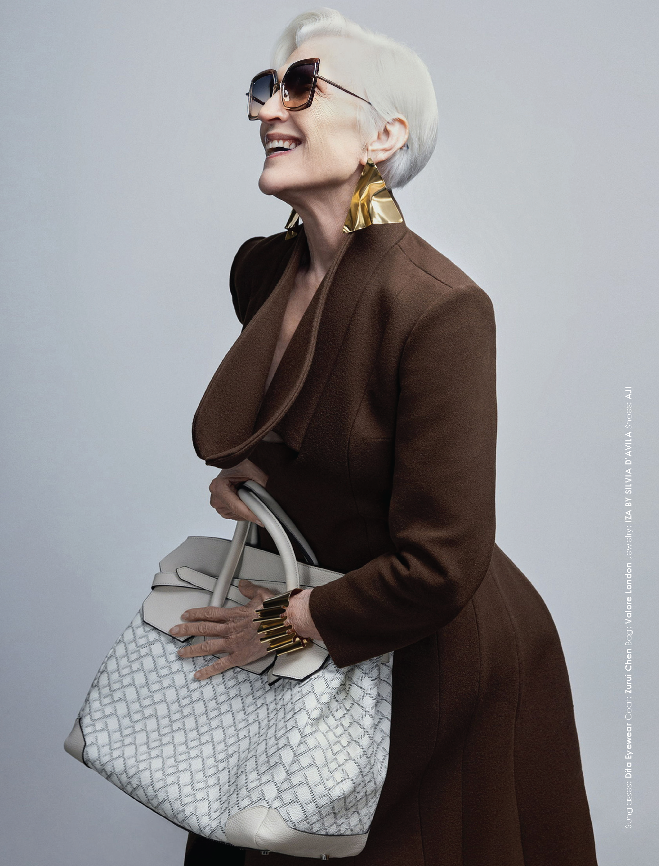 GR8T Magazine editorial retouch, Maye Musk portrait high-end skin retouching