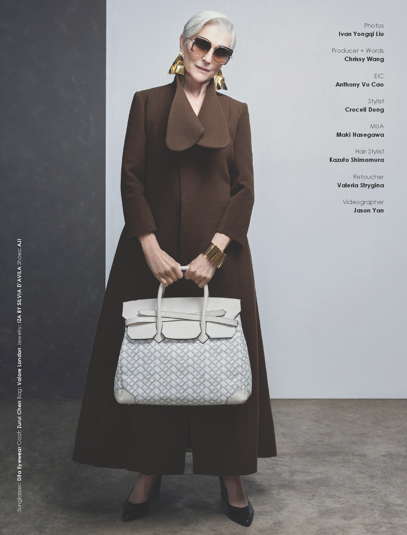 GR8T Magazine editorial retouch, Maye Musk portrait high-end skin retouching