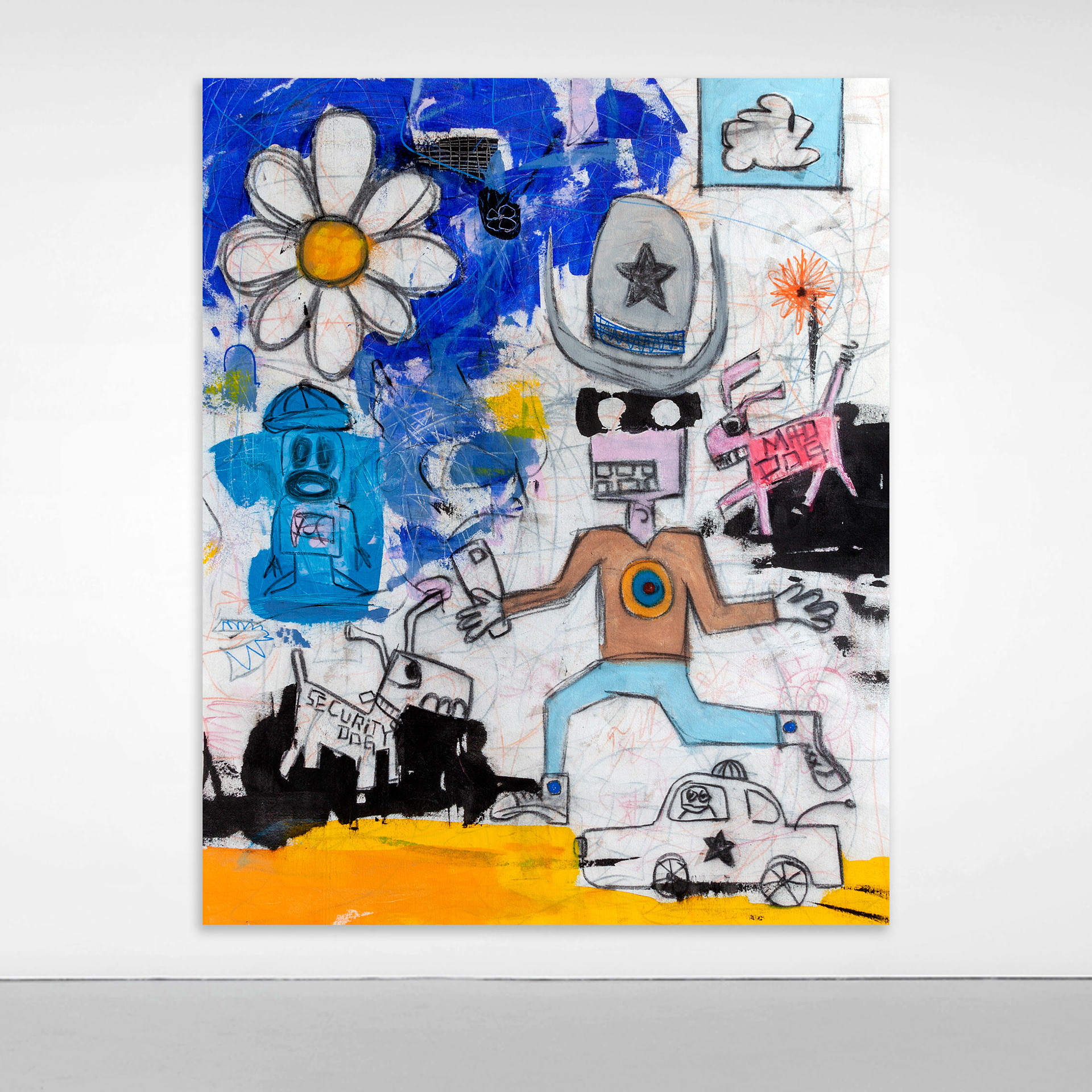 BRAVE SECURITY DOG SAVES SHERIFF - 120 x 144 cm - 2019 - Private Collection