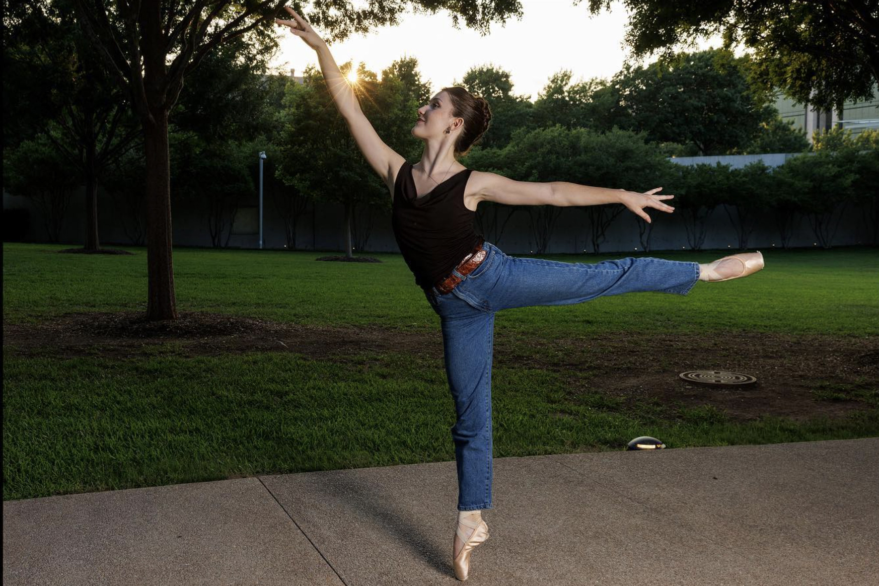 Professional ballet dancer AvaRose Dillon poses outside the Kimbell Art Museum in Fort Worth.