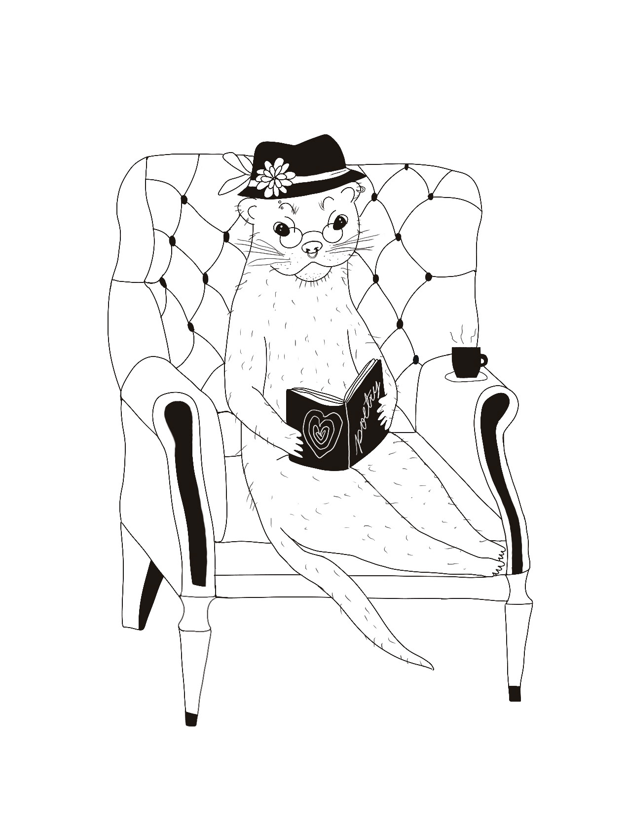 Oat reading poetry while having tea