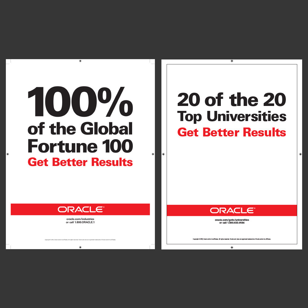 ORACLE (2015) – Print ads I produced for the Global Advertising Dept in various formats
