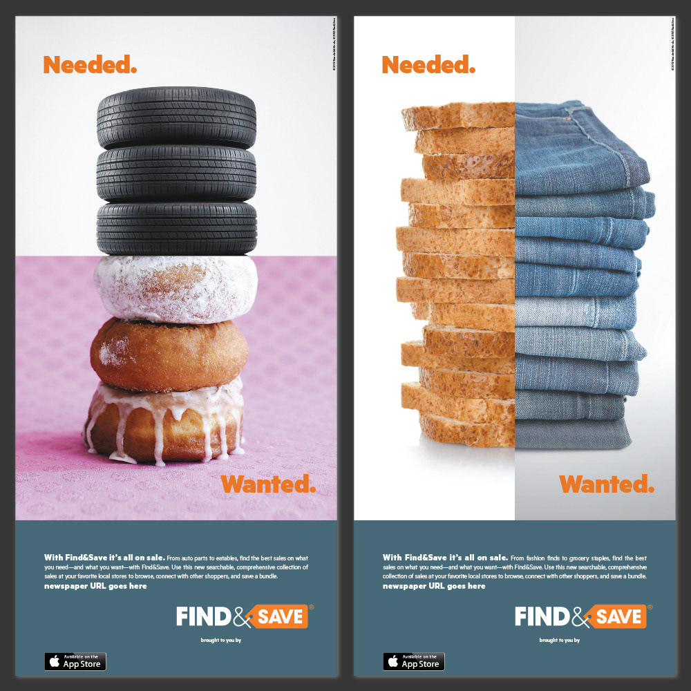 FIND & SAVE (2013) – Freelance project ad campaign I worked on, producing banners in various digital/print formats