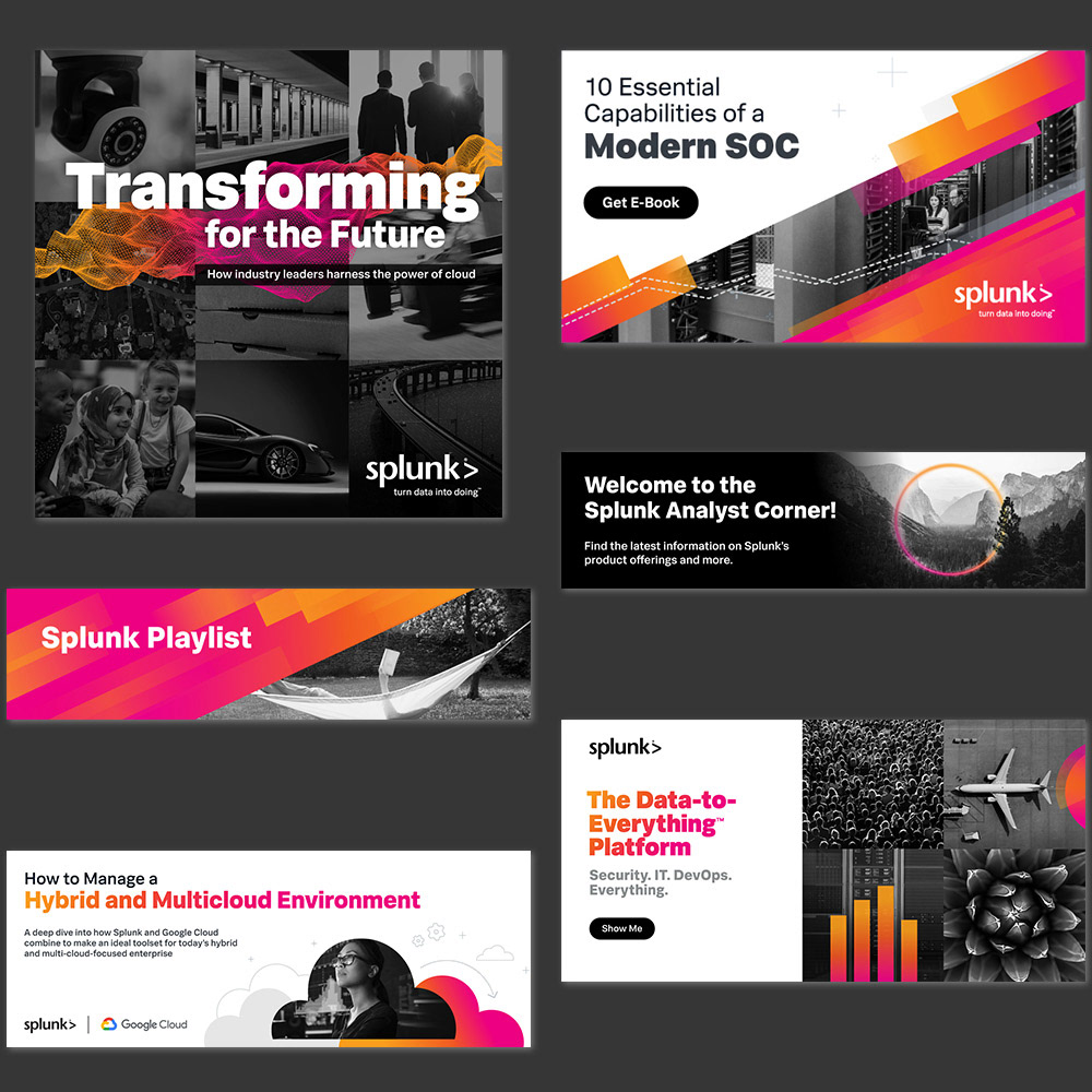 SPLUNK (2019-2022) – Digital banners I designed/produced (black-n-white photo style)